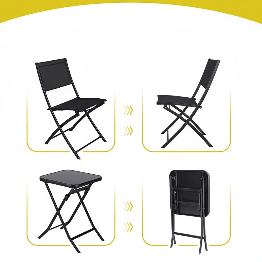 5 Gardeon Outdoor Bistro Set Folding Table and Chairs Patio Furniture Garden Steel - Black, 5 of 6