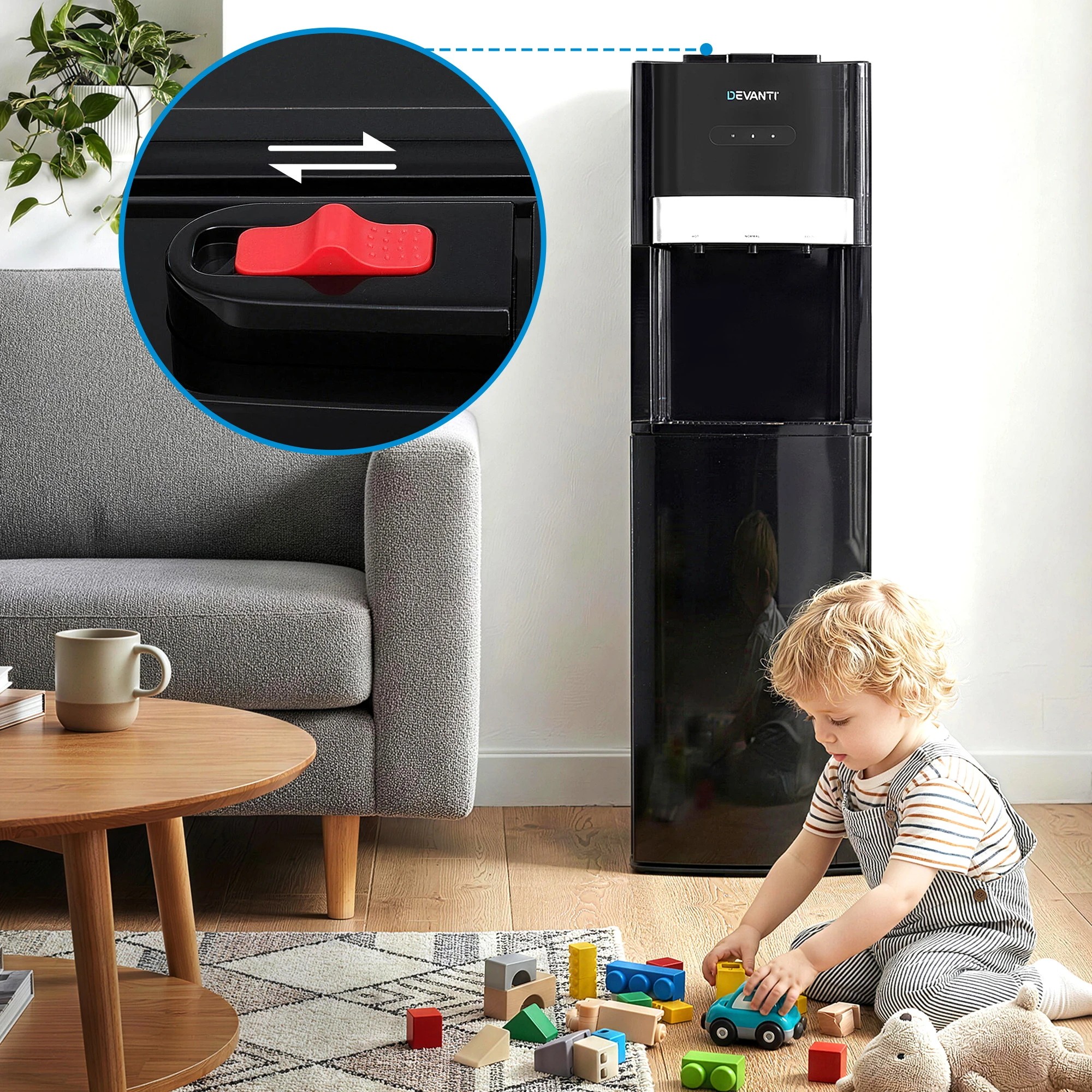 3 Devanti 3 Taps Water Cooler Dispenser Bottom Loading Dispenser Chiller Filter - Black, 3 of 9