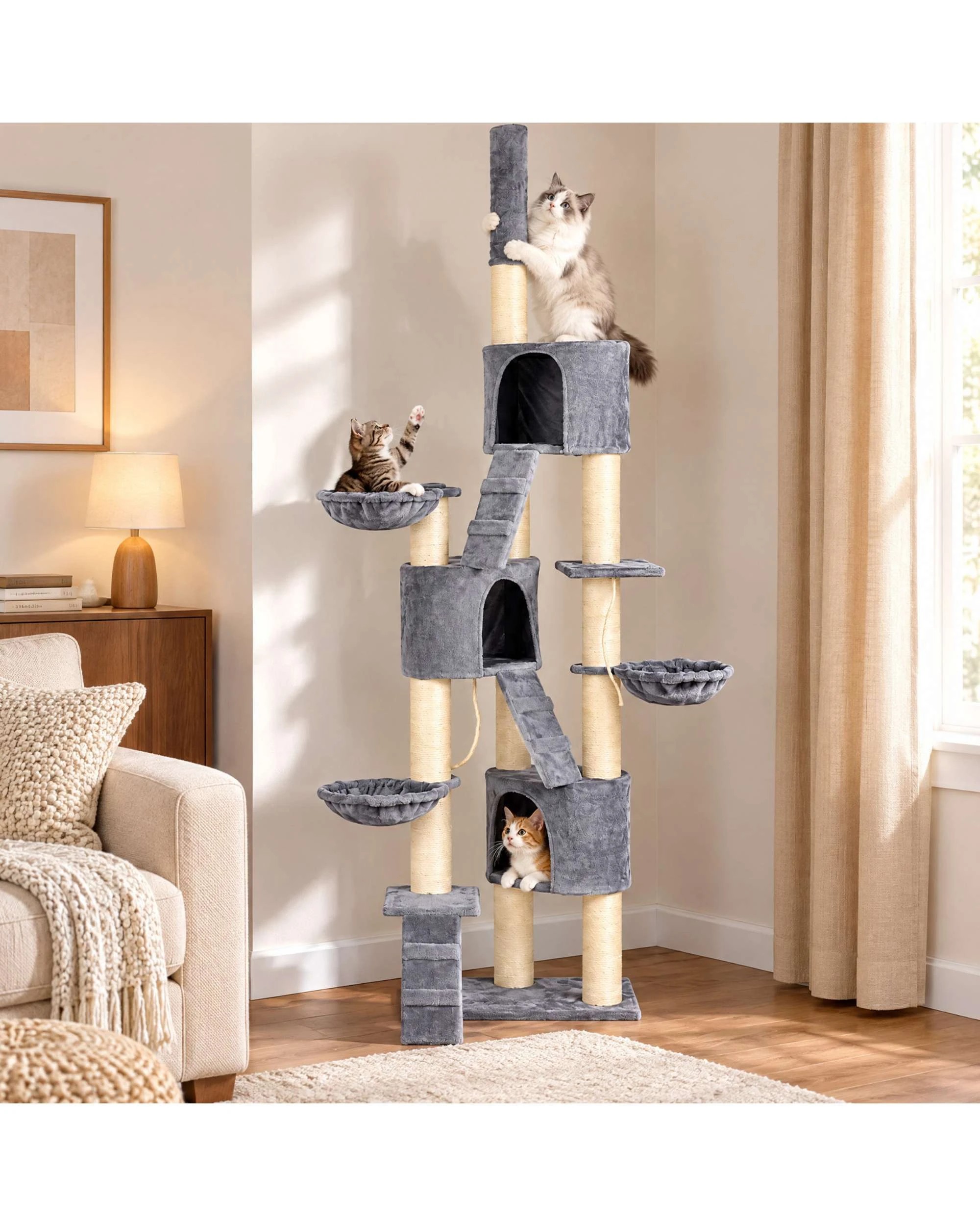 6 Advwin Floor to Ceiling Cat Tree Tower 230-254cm Scratching Post Scratcher Tower Condo House Furniture, 6 of 10