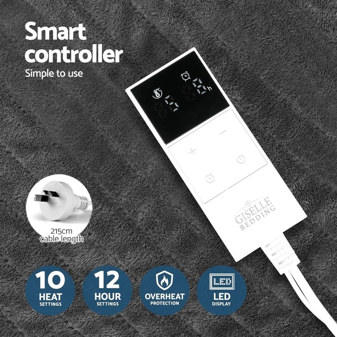 6 Giselle Electric Throw Rug Heated Blanket Double Sided - Grey, 6 of 8