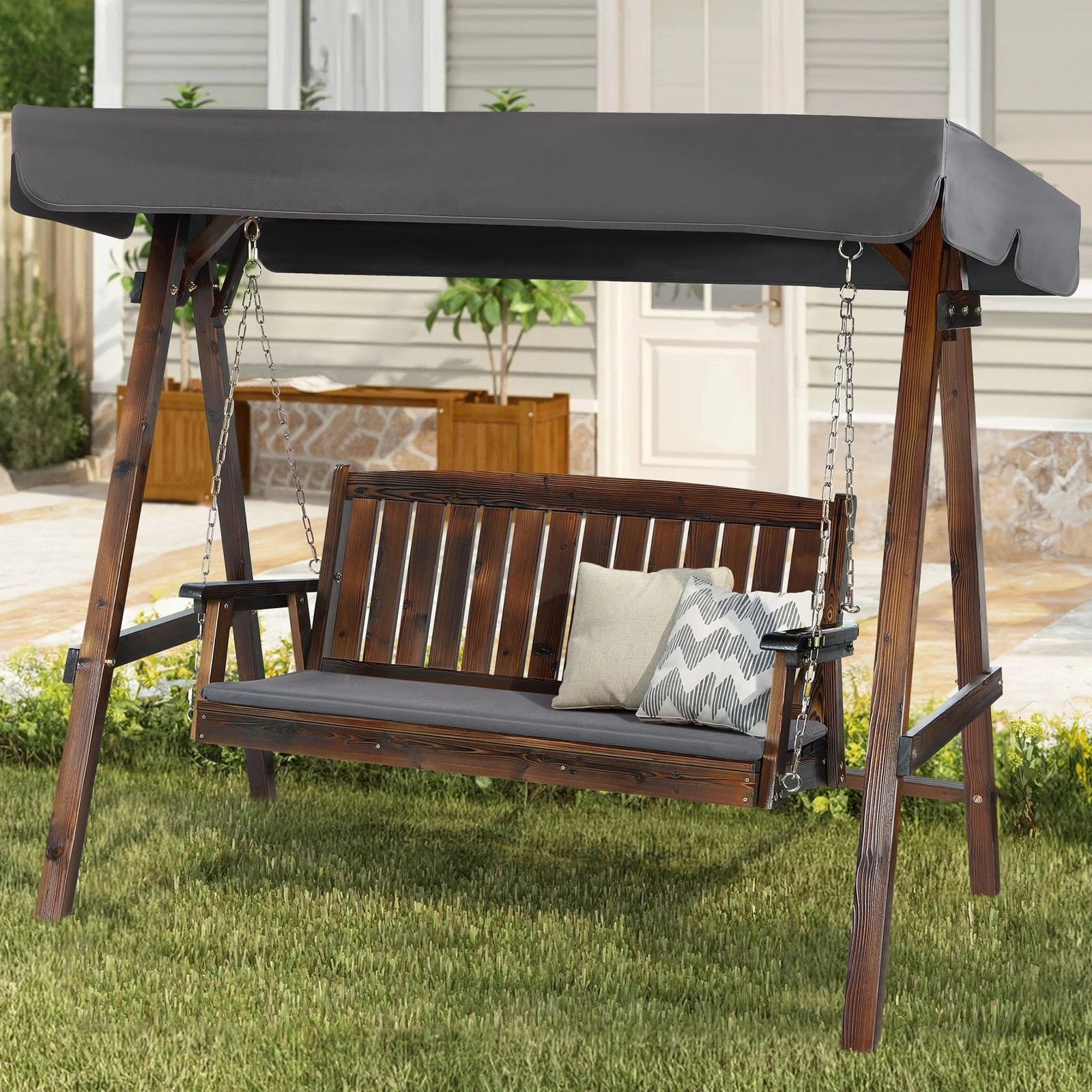 4 Alfordson Swing Chair Outdoor Furniture Wooden Garden Patio Canopy XL - Charcoal, 4 of 10