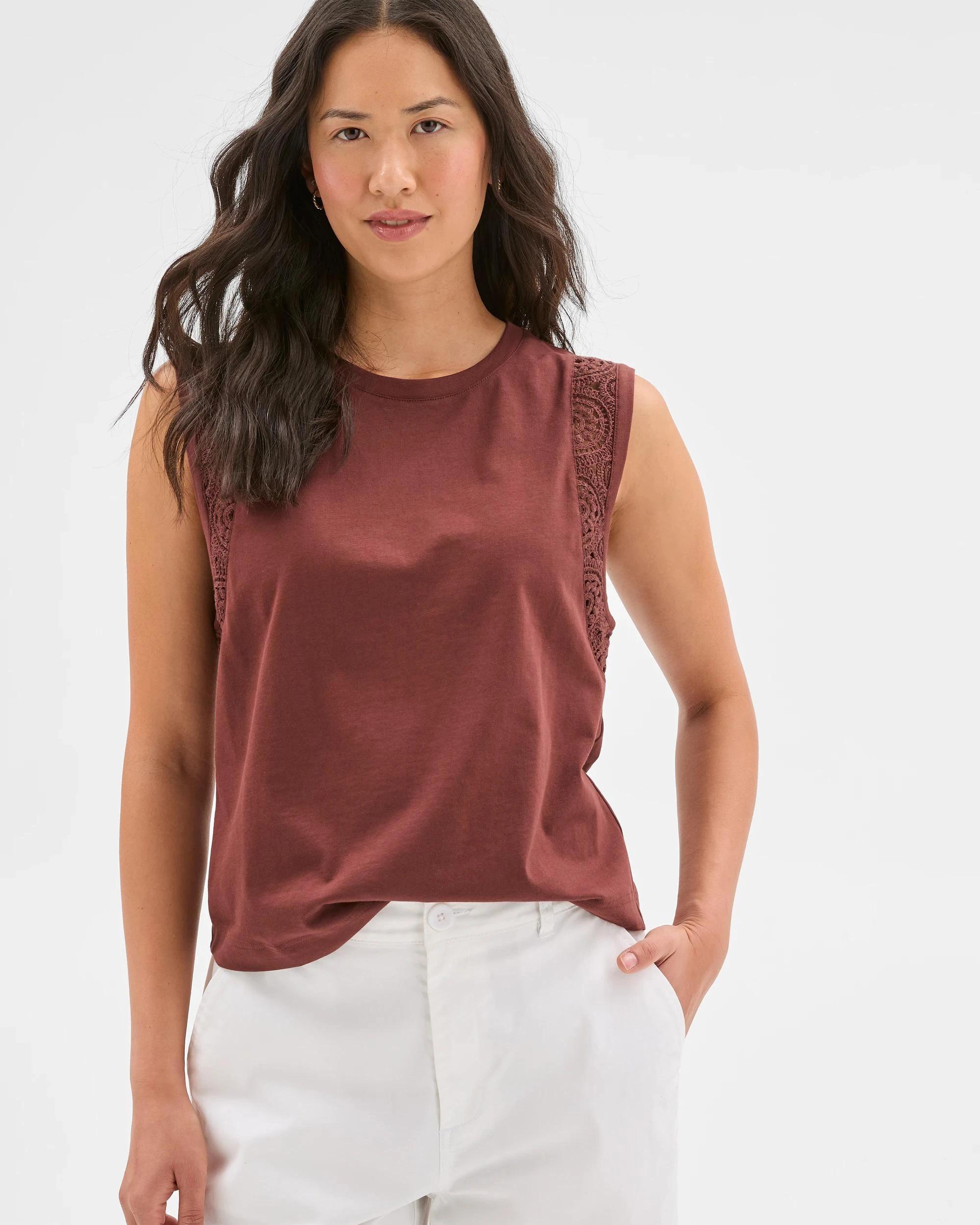 2 Target Australian Cotton Sleeveless Crochet Tank Top REDWOOD, 2 of 4