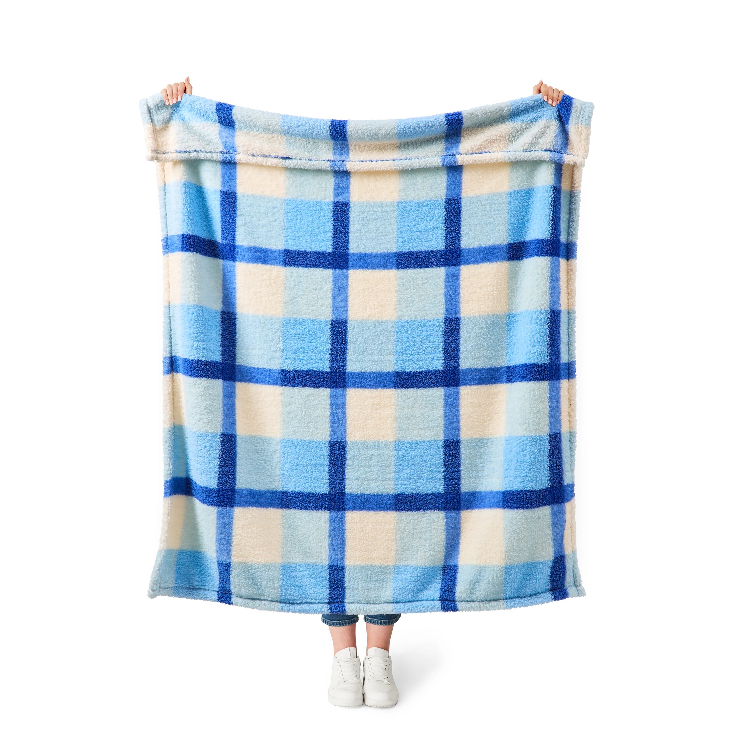 2 Check Teddy Fleece Throw - Blue, 2 of 6