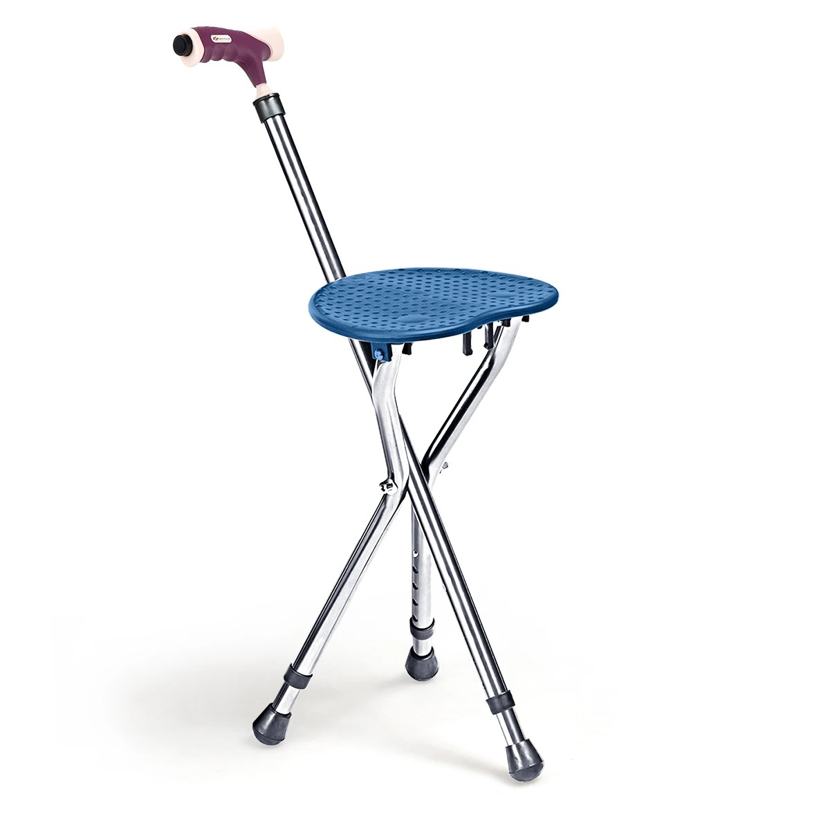 1 Costway Folding Walking Stick Seat Adjustable Aluminum Crutch w/Built-In LED Light, 1 of 1
