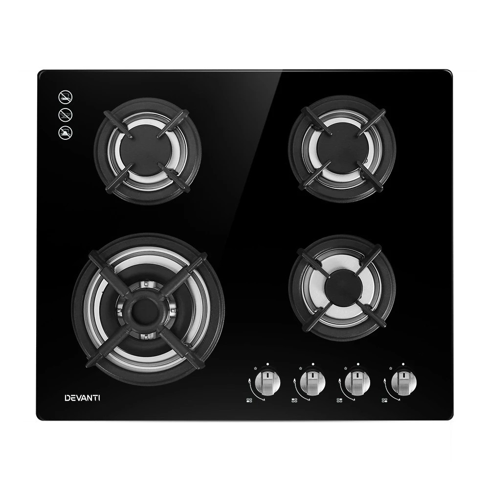 1 Devanti Gas Cooktop 60cm 4 Burner - Black, 1 of 7