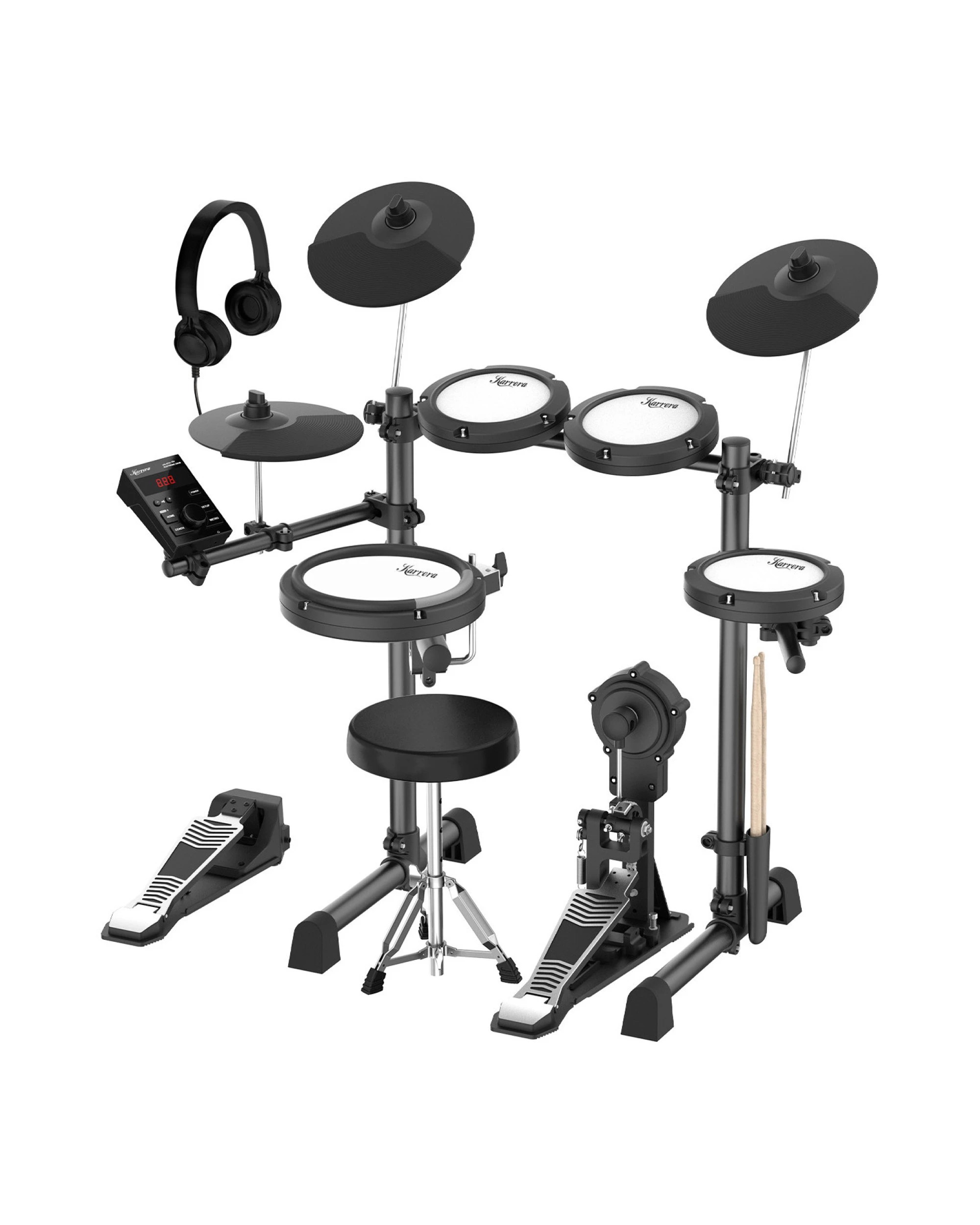 1 Karrera 18S Electronic Drum Kit Quiet Mesh Pads 8 Dual-Trigger Snare Bluetooth 300+ Sounds, 1 of 9