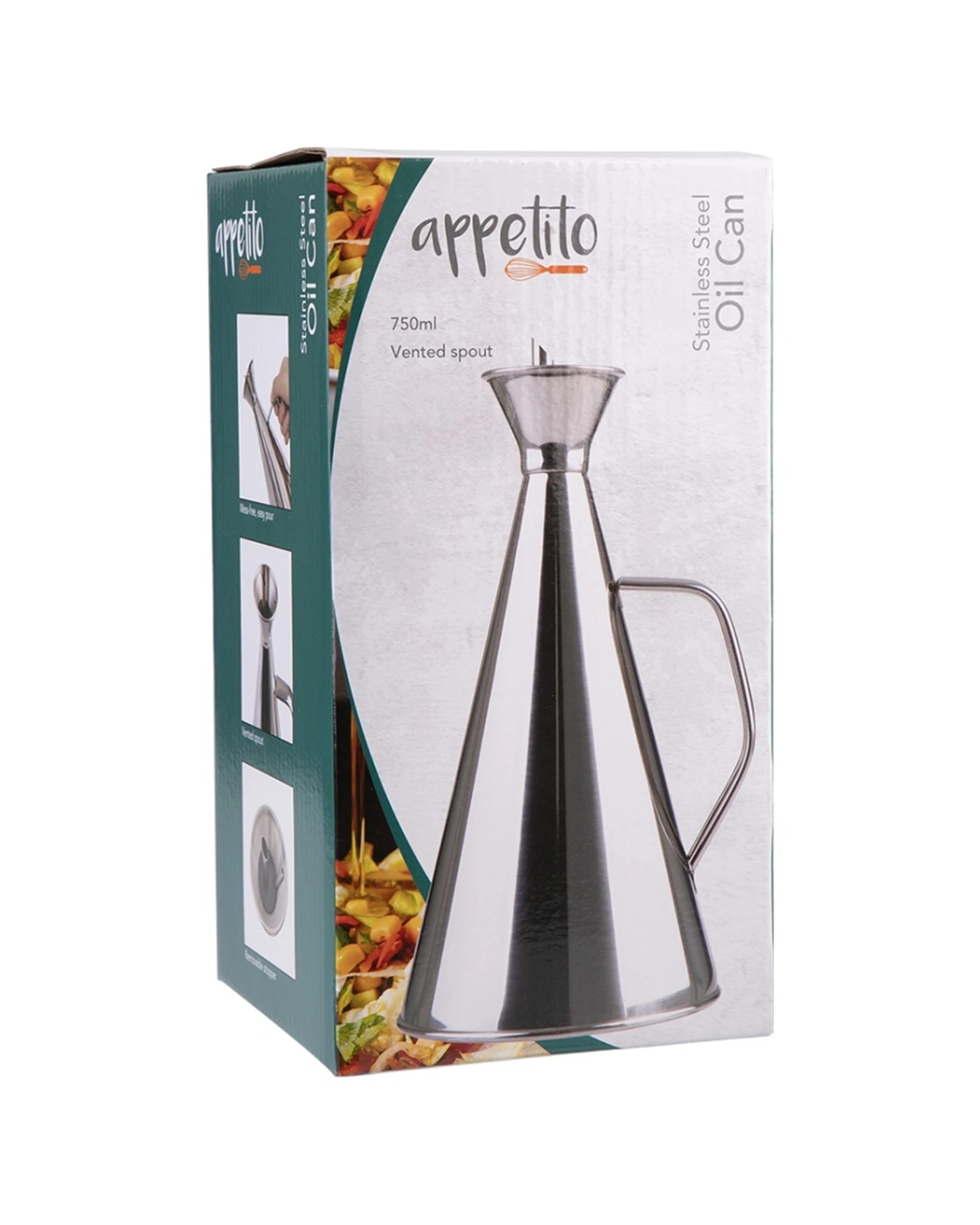 1 Appetito Durable Stainless Steel Oil Can With Vented Spout 750ml - Metallic, 1 of 7