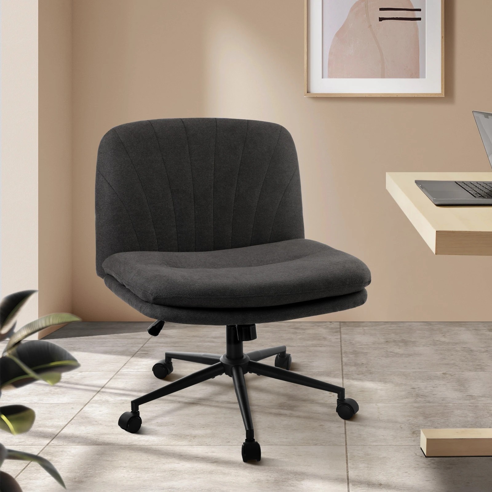 2 Oikiture Armless Office Desk Chair Linen
 - Charcoal, 2 of 10