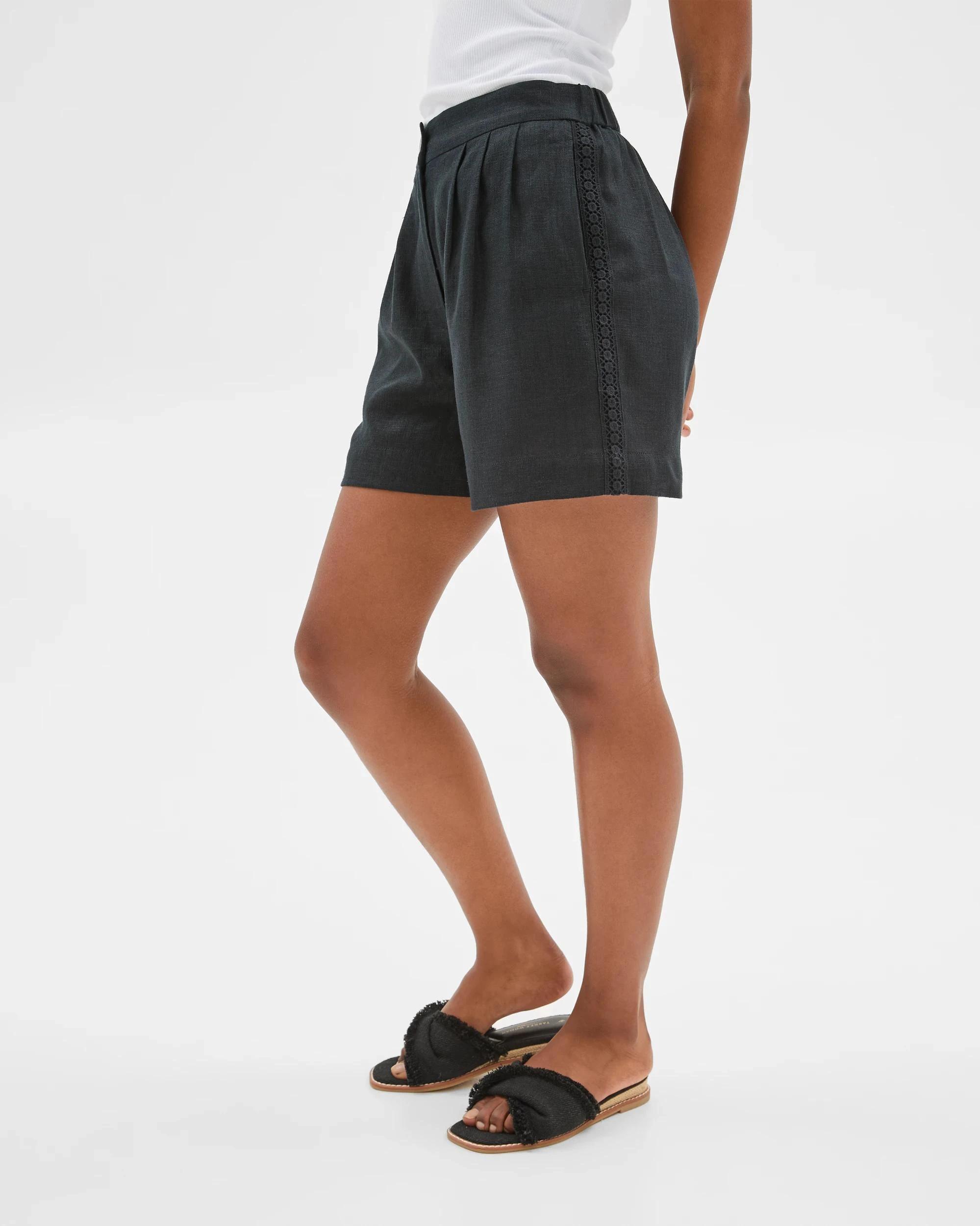 4 Target Petites Linen Blend Crochet Trim Shorts BLACK, 4 of 6