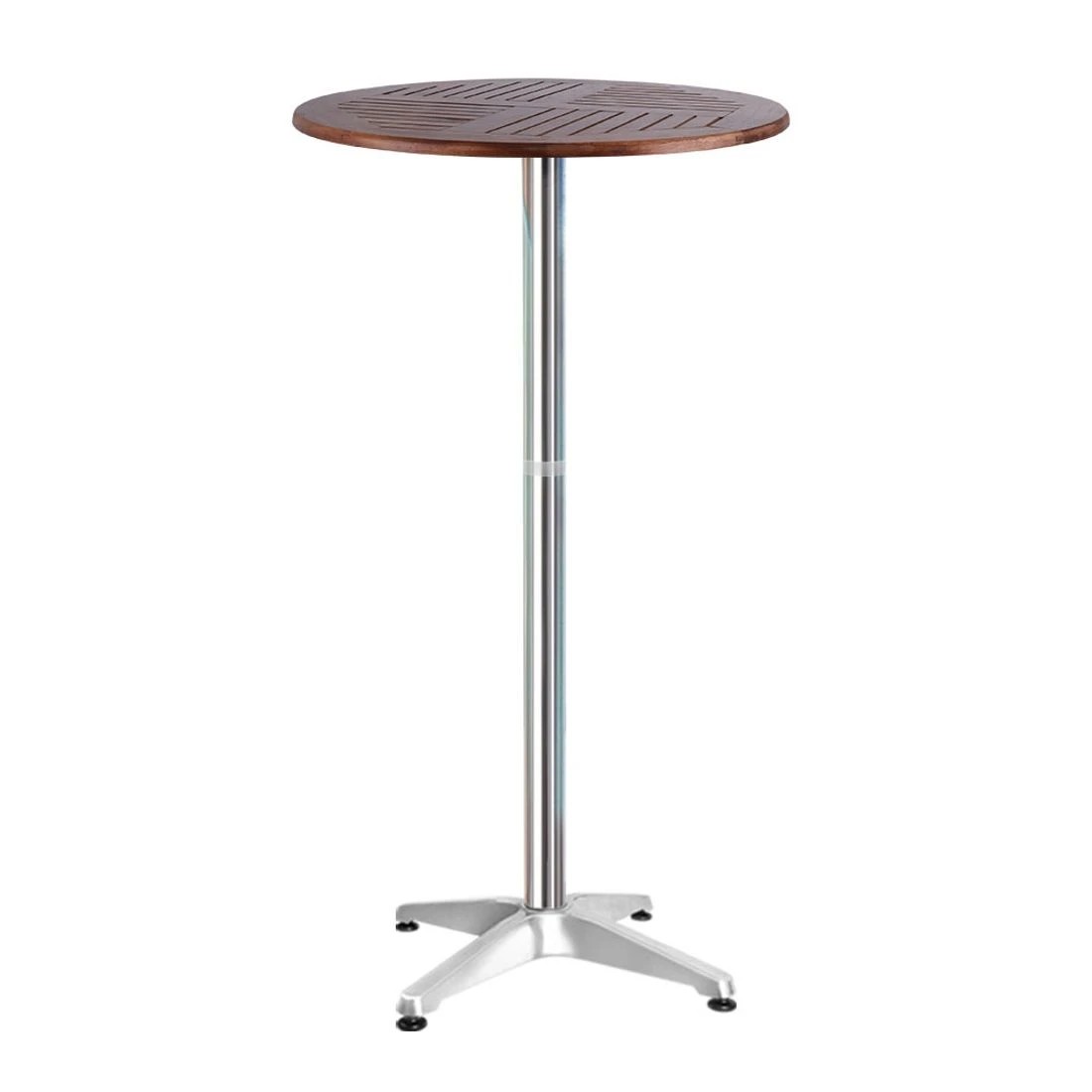 2 Gardeon Outdoor Bar Table Wooden Round Top Adjustable 70cm 110cm Aluminium Pole Sturdy Stable Durable - brown, 2 of 6