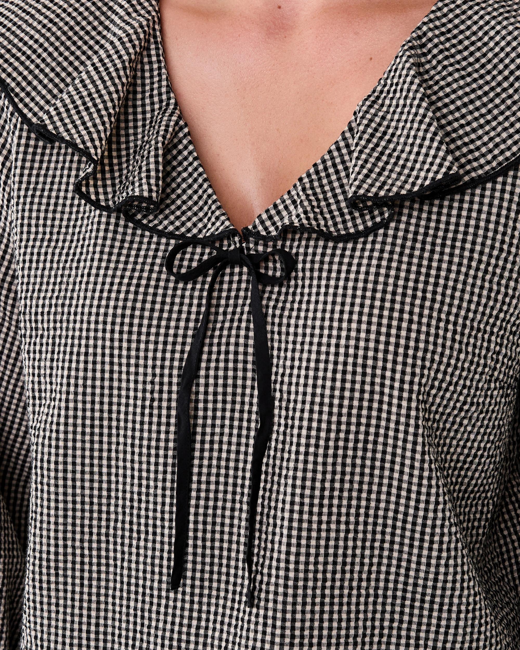 6 Long Sleeve Frill Collar Blouse Black Ging, 6 of 7