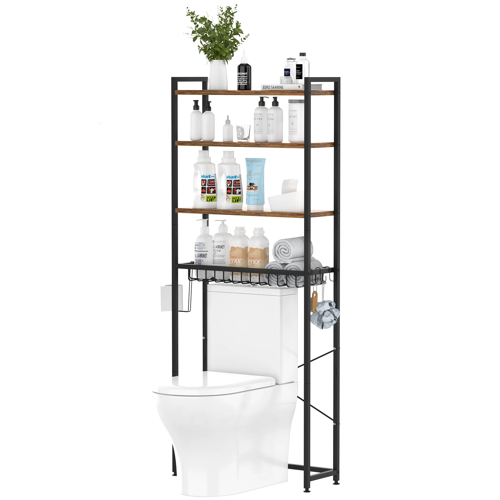 2 Advwin 4-Tier Over Toilet Storage Rack Over Washer Bathroom Organizer Shelf Walnut, 2 of 10