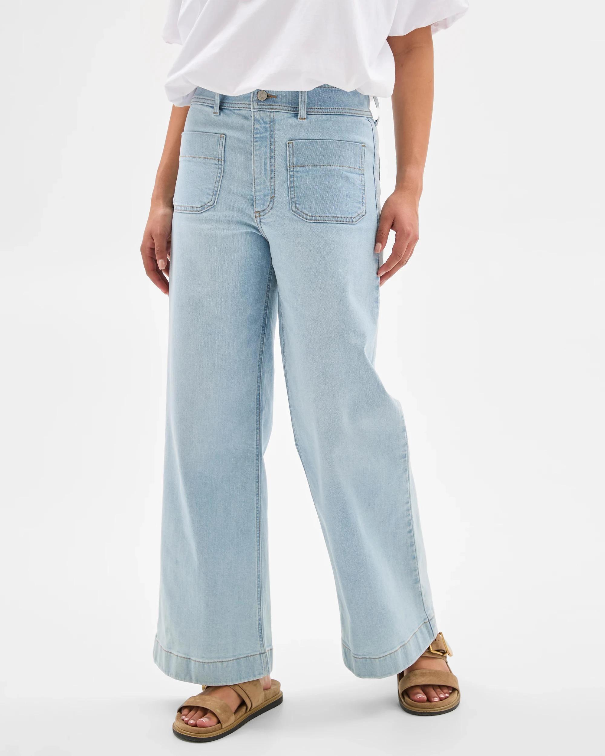 3 Target Denim Mila High Rise Full Length Flat Front Wide Leg Denim Jeans SUNBLEACHED INDIGO, 3 of 6