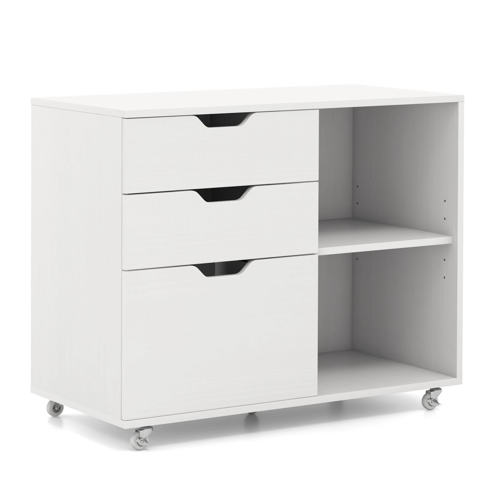 1 Costway 3 Drawer Mobile File Cabinet w/Open Storage Shelves Home Office Storage Organizer - White, 1 of 1