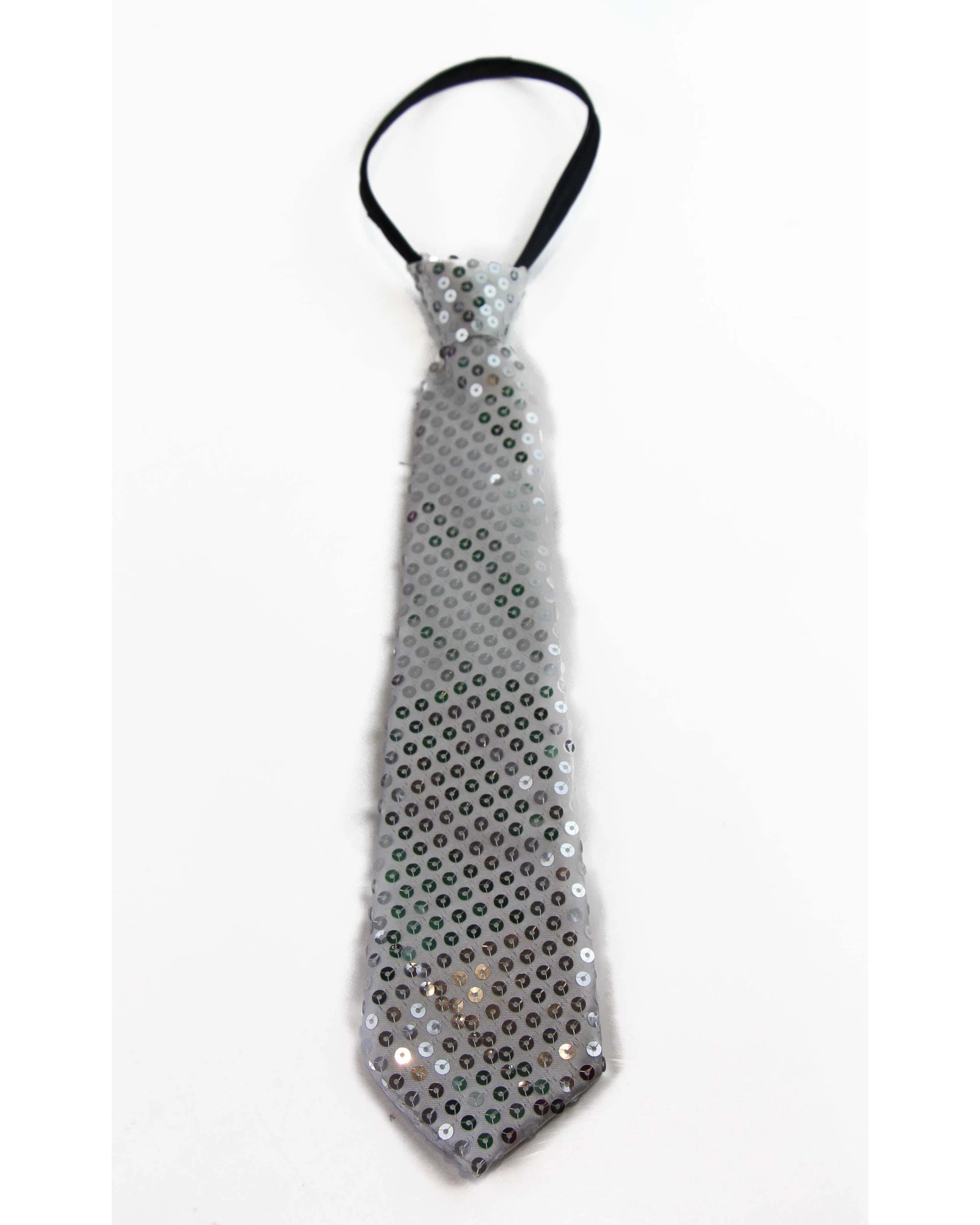 2 Zasel Teen Boys Kids White Silver Sequin Elastic Neck Tie, 2 of 2