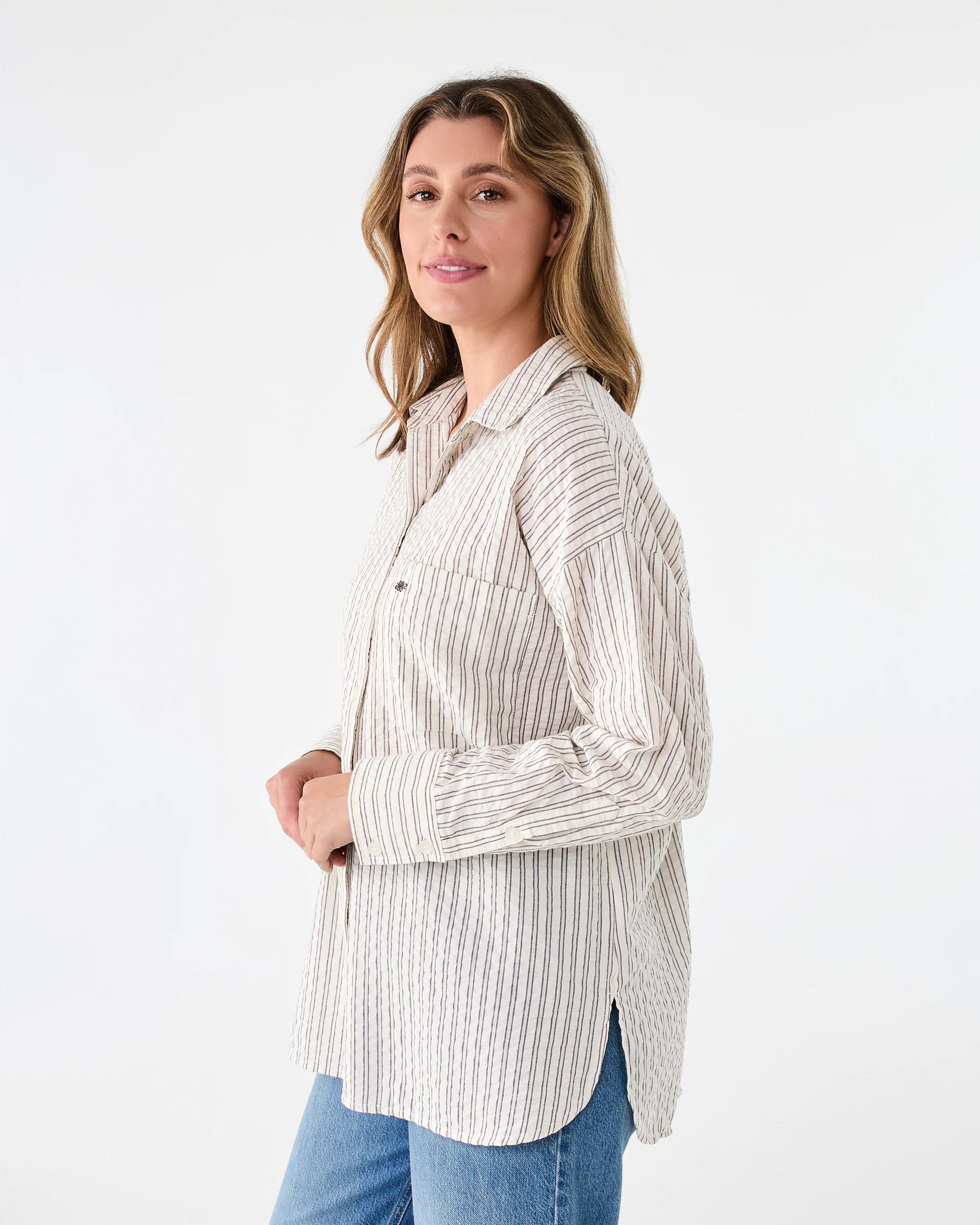 2 Long Sleeve Oversized Seersucker Shirt Dbl Strp, 2 of 9