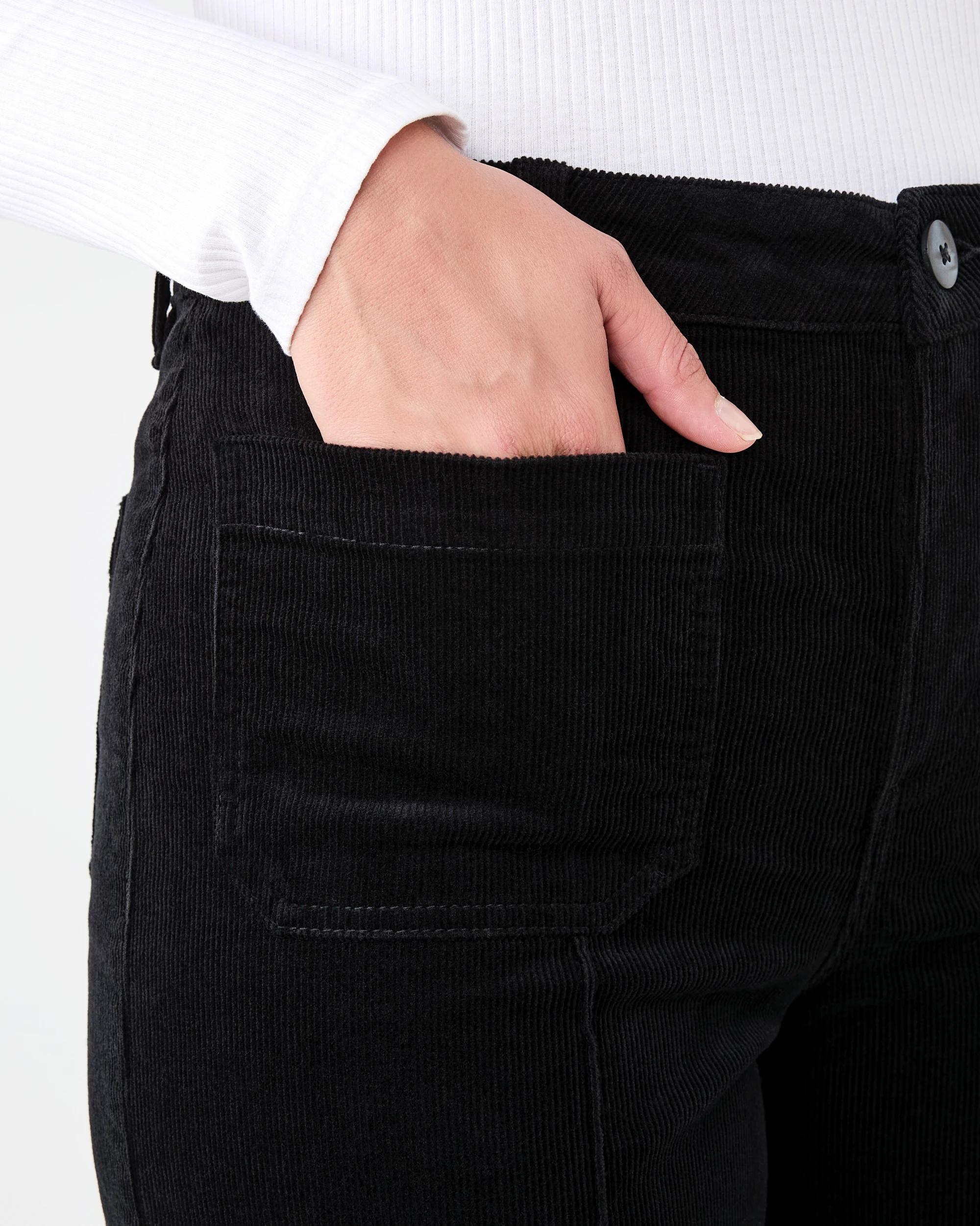 5 Pocket Front Wide Leg Corduroy Pants Black, 5 of 7