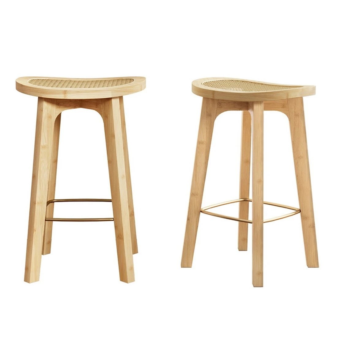 2 Artiss 2x Bar Stools Bamboo Rattan Stool Counter Chair Kitchen Barstools - Natural, 2 of 7