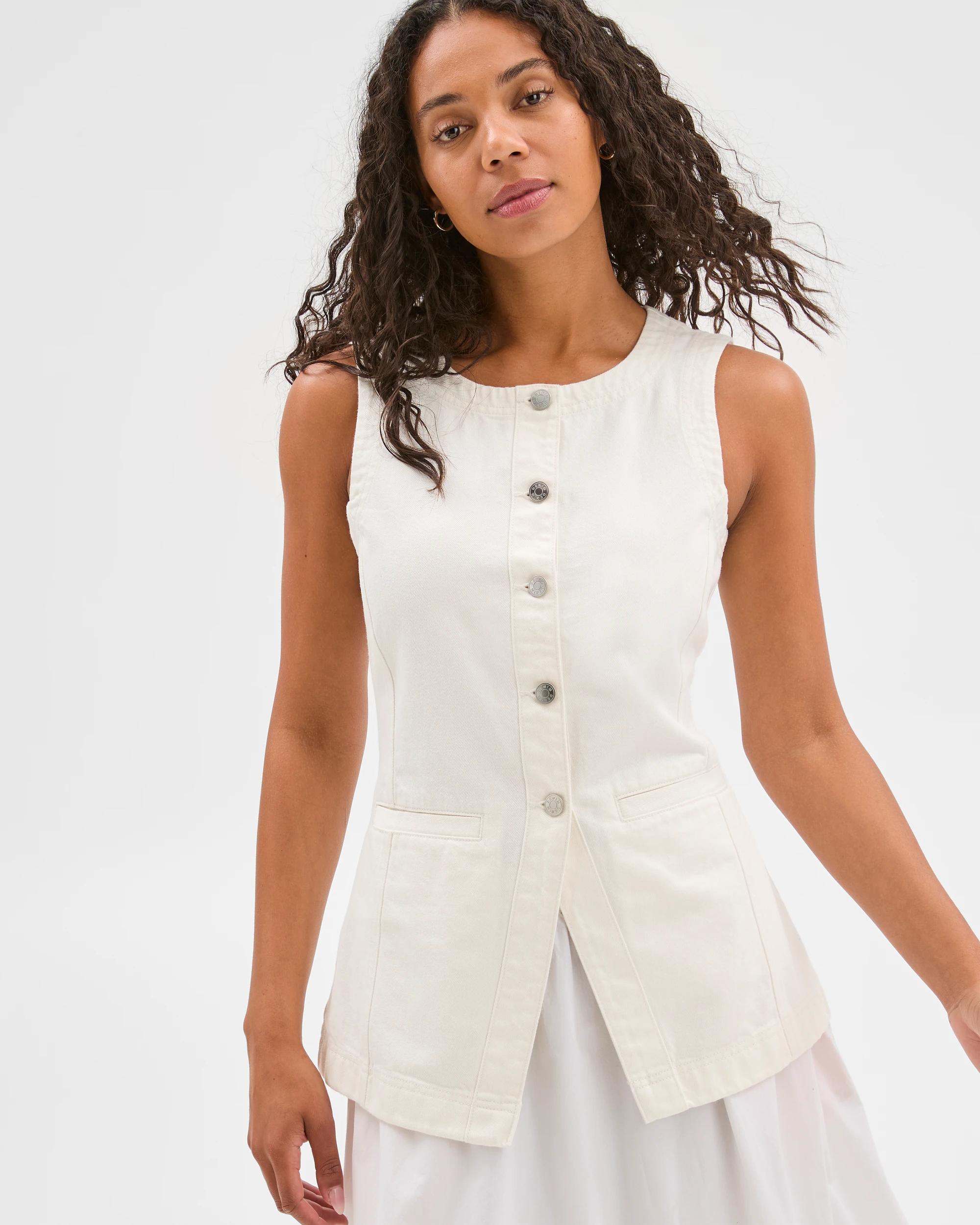 1 Target Crew Neck Denim Vest WHITE, 1 of 6