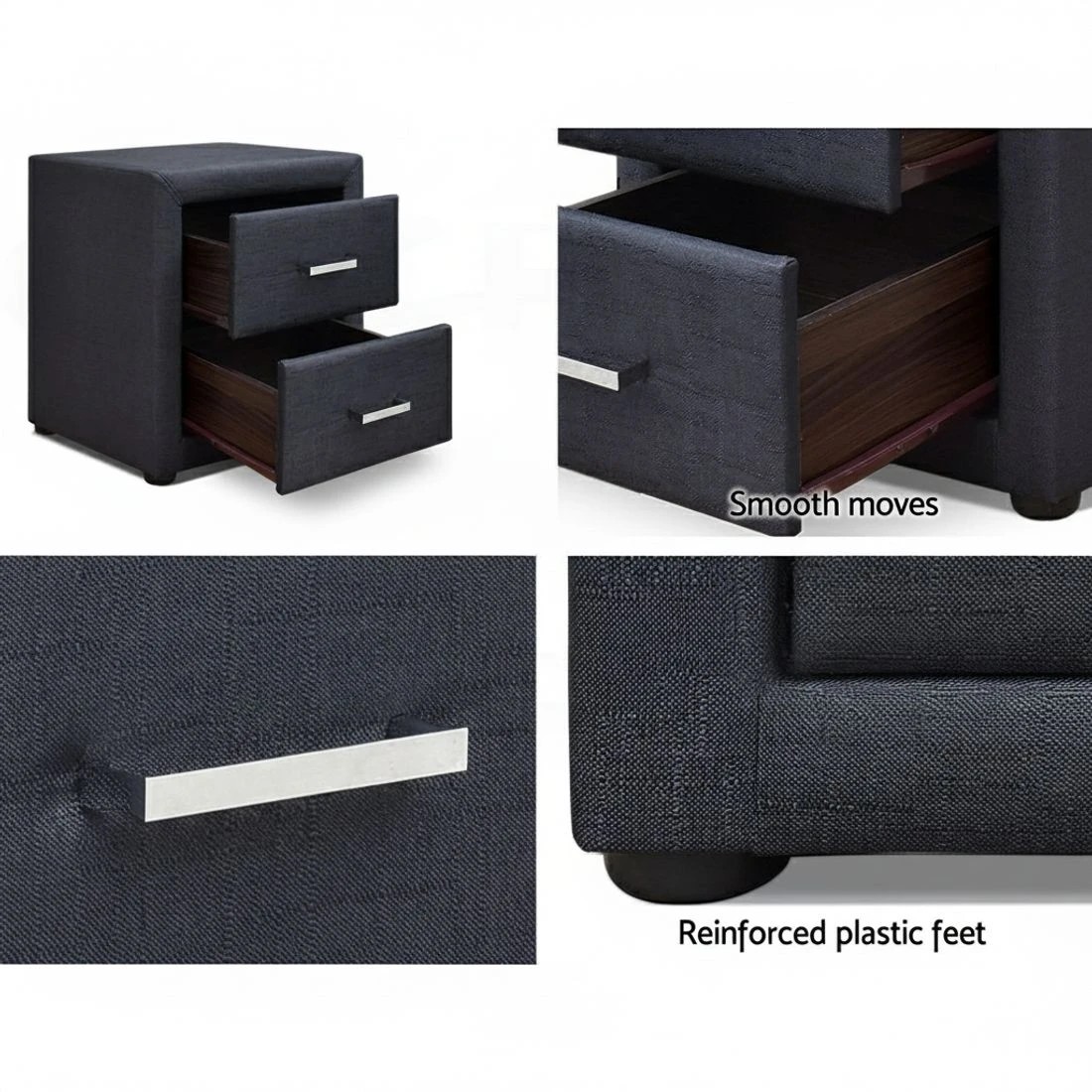 9 Artiss 2X Bedside Table 2 Drawers Fabric - CADEN Charcoal - Charcoal, 9 of 9