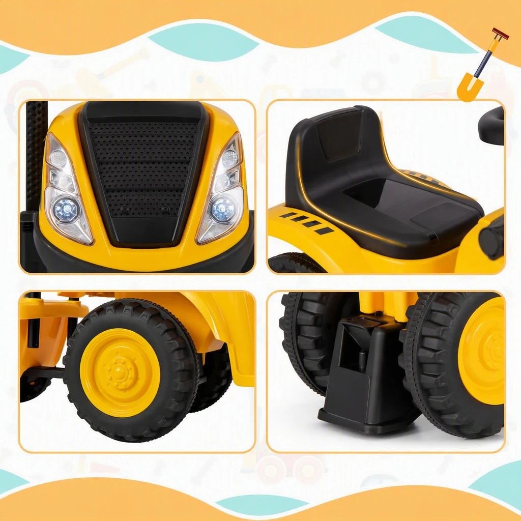 5 Costway Battery-Operated Sliding Tractor Toy Ride On Tractor w/Beach Rake & Shovel - Yellow, 5 of 7