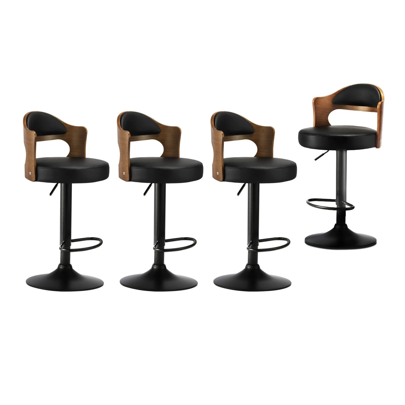1 Oikiture Set Of 4 Bar Stools Kitchen Swivel Barstool Chairs Gas Lift Metal
 - Black, 1 of 10