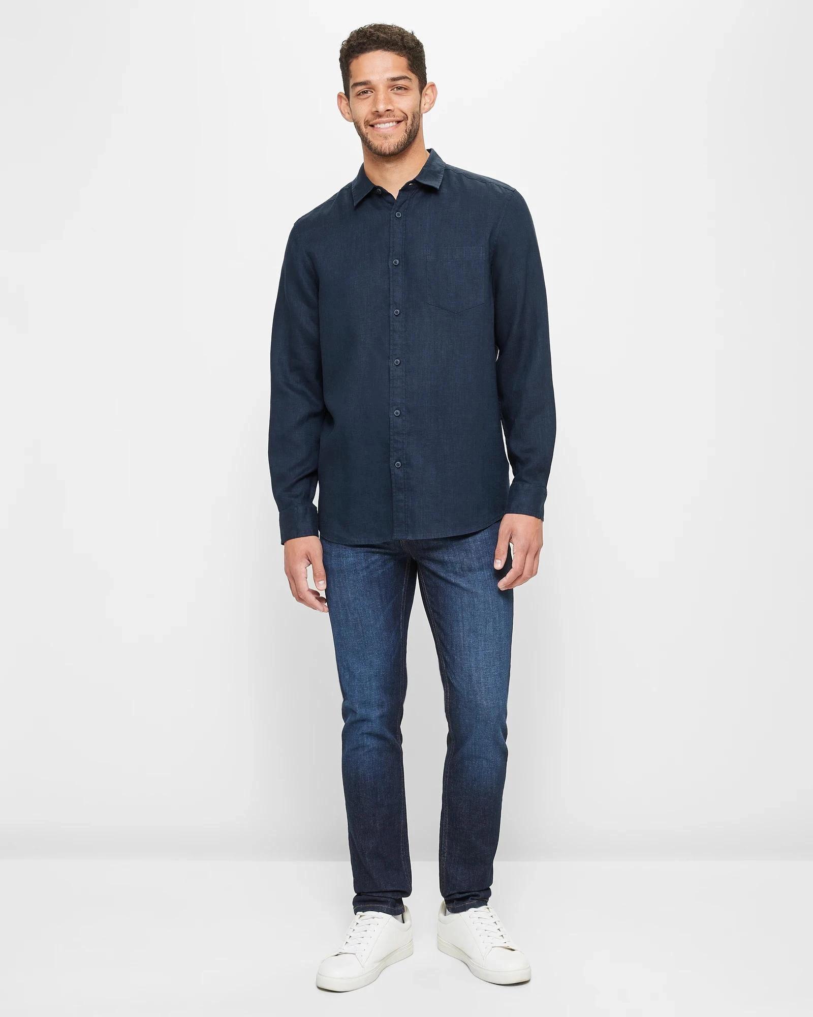 2 Target European Linen Long Sleeve Shirt NAVY BLUE, 2 of 5