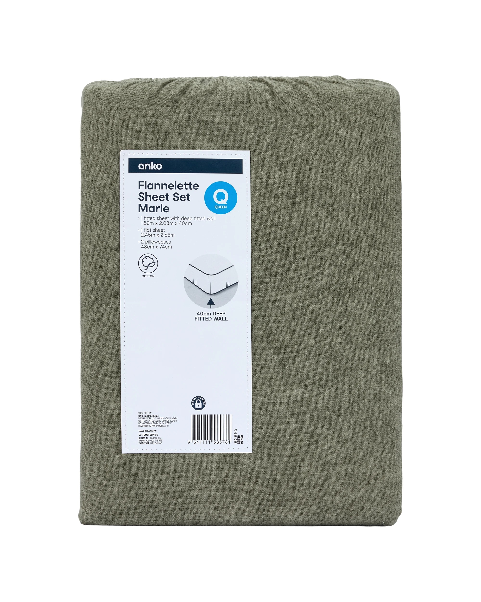 7 Marle Cotton Flannelette Sheet Set - Queen Bed, Green, 7 of 7