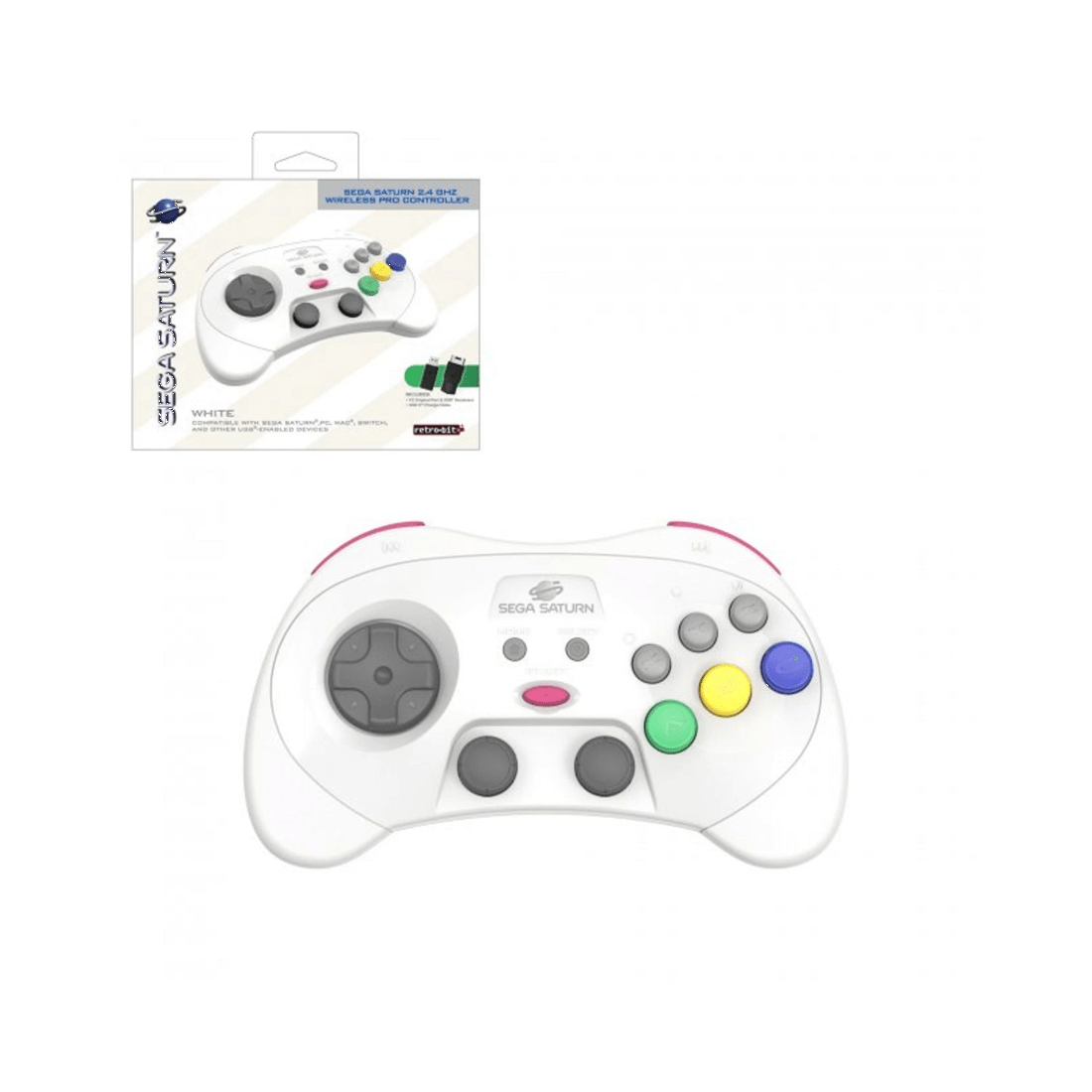 1 Retro-Bit Sega Saturn 2.4ghz Wireless Pro Controller for PC and Mac - White, 1 of 7