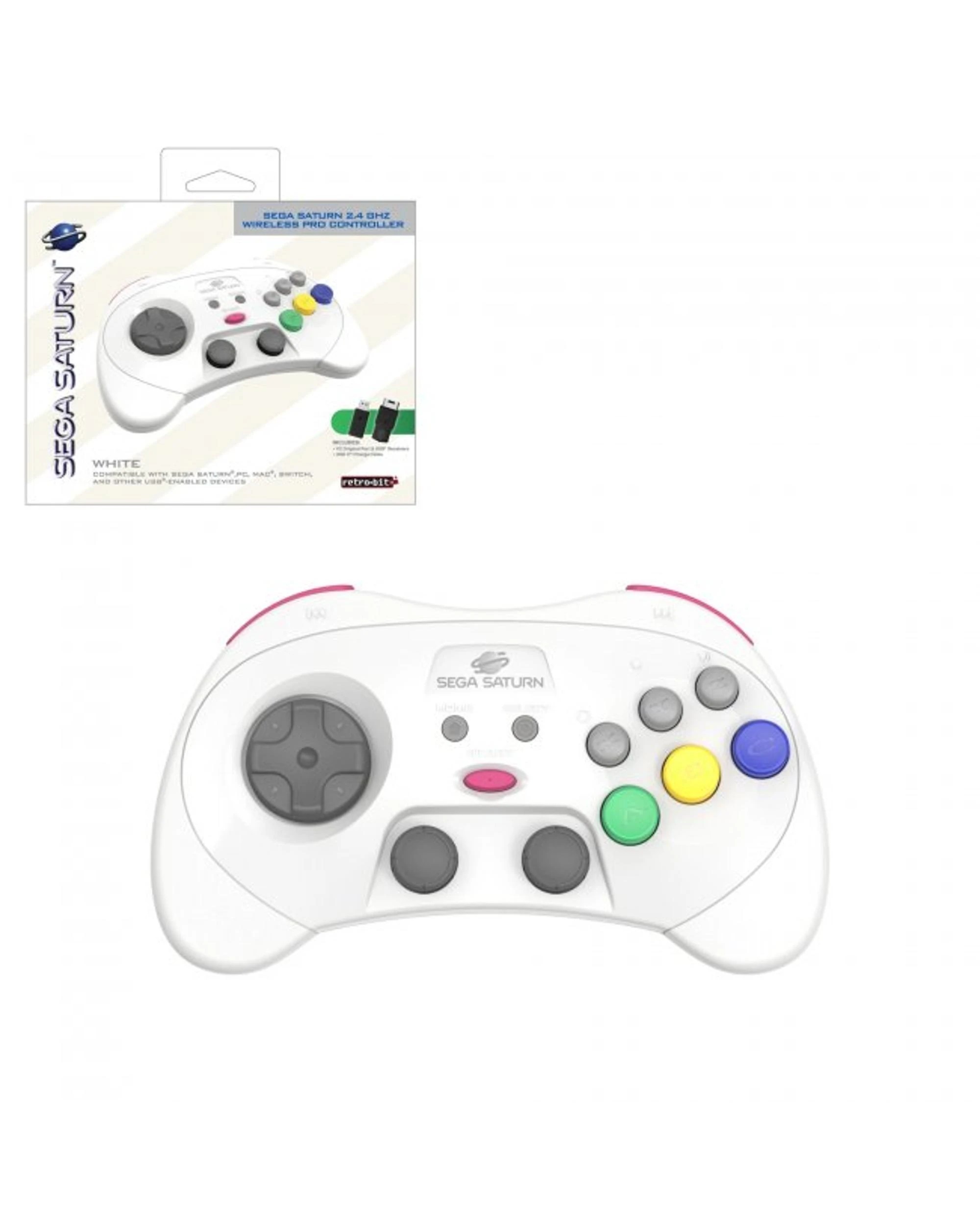 1 Retro-Bit Sega Saturn 2.4ghz Wireless Pro Controller for PC and Mac - White, 1 of 7