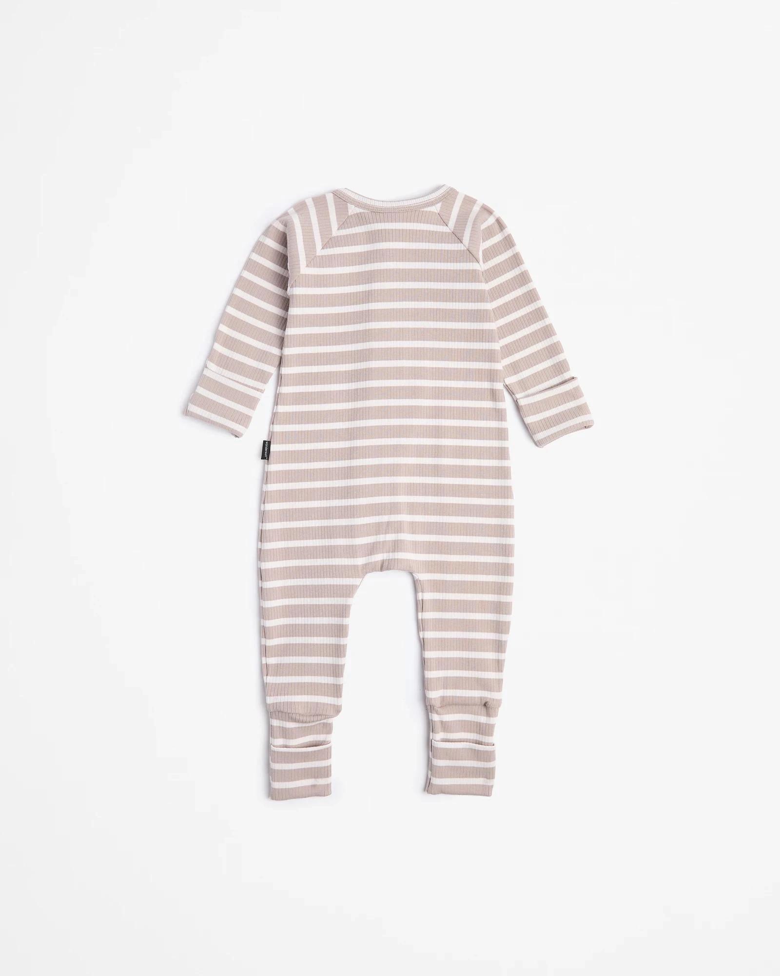 3 Bonds Baby Stripe Zip Wondersuit Coverall NEUTRAL/WHITE STRIPE, 3 of 4