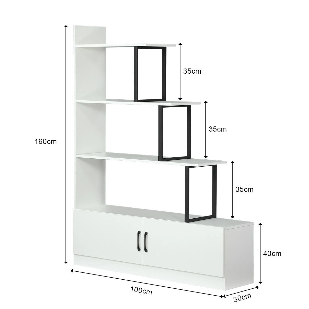 4 Ausway 5 Tier Ladder Bookshelf Storage Cube Rack Cabinet Display Shelf Unit with 2 Doors, 4 of 8