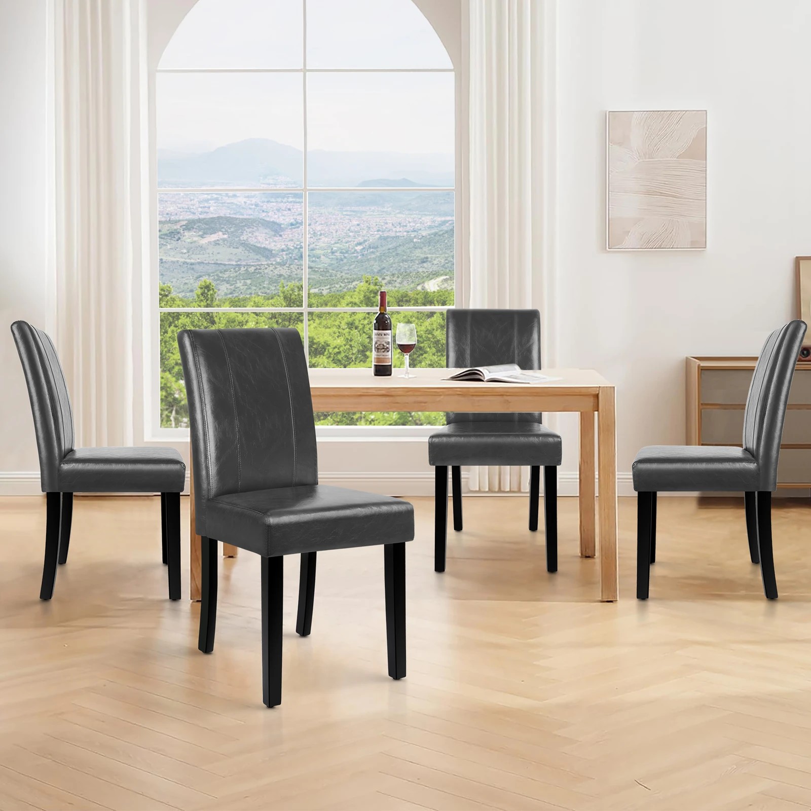 9 Alfordson 4x Dining Chairs Cafe Kitchen Chair High-Back Wooden PU Leather - Grey, 9 of 10