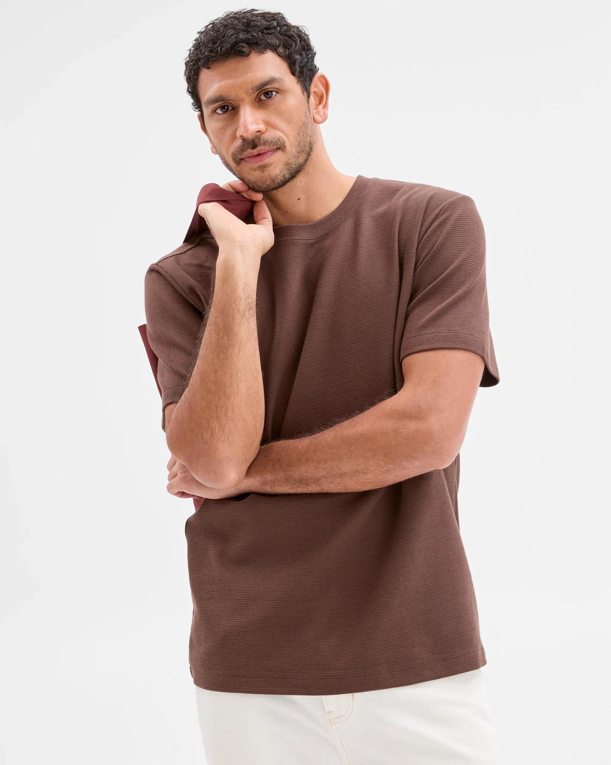 4 Target Australian Cotton Blend Textured T-Shirt BROWN, 4 of 6