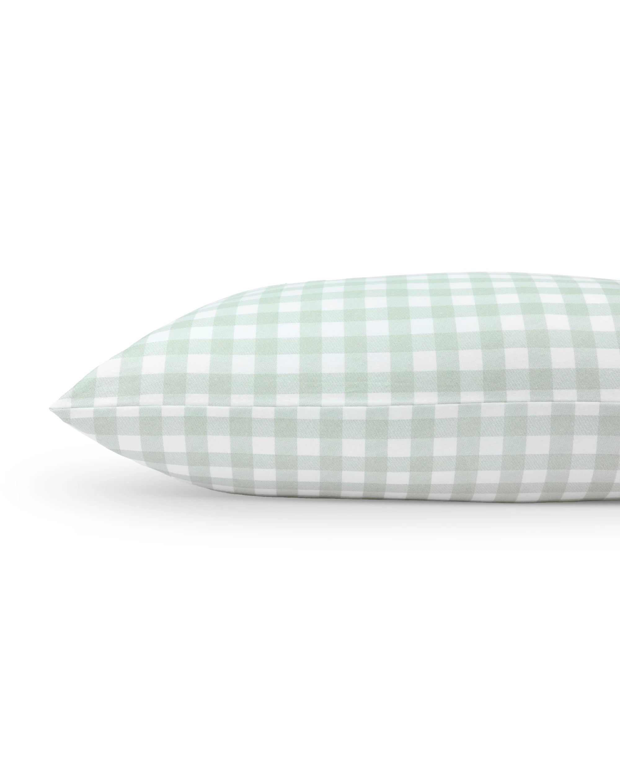 2 Gingham Cotton Flannelette Sheet Set - Single Bed, Sage, 2 of 7