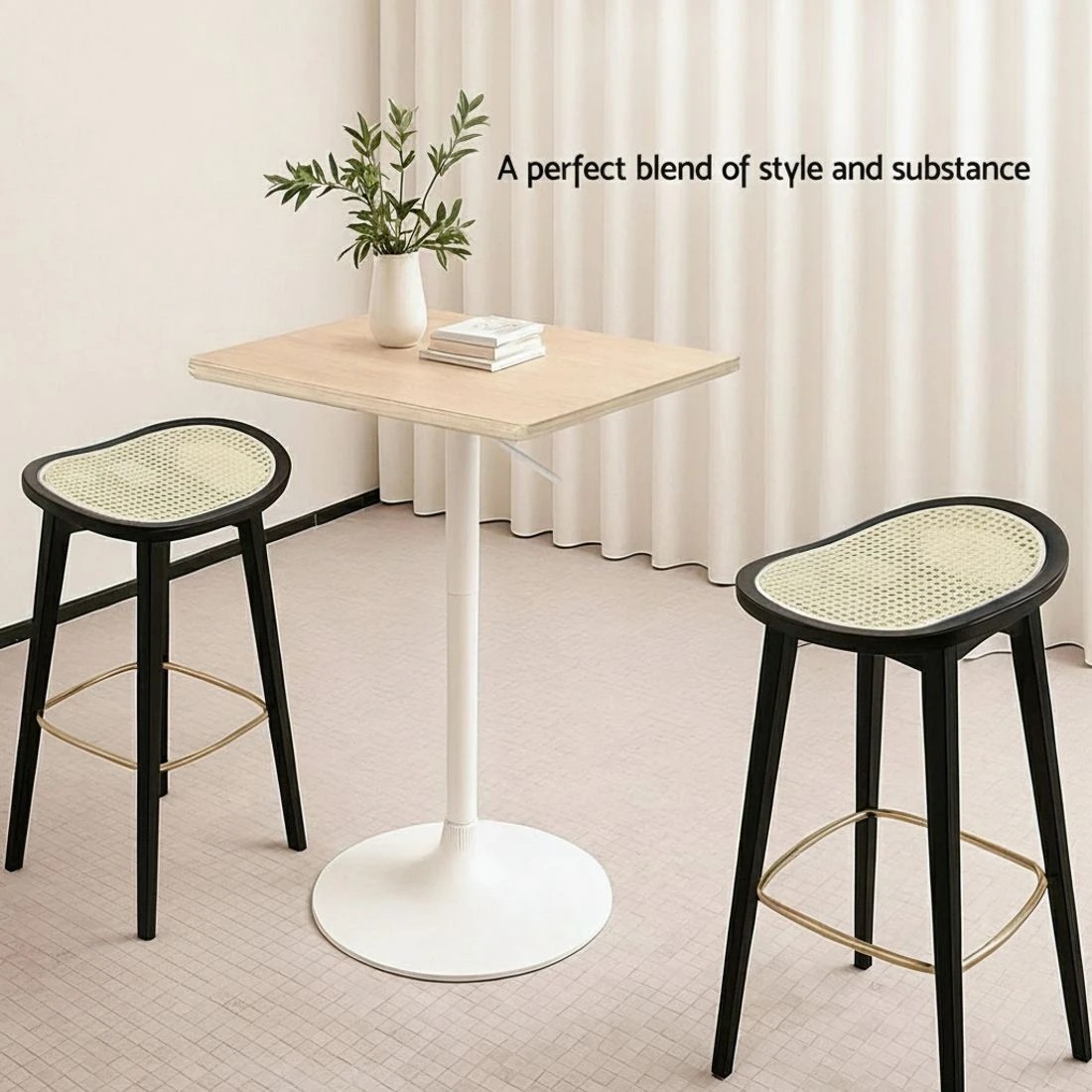 4 Artiss 4x Bar Stools Rattan Counter Kitchen Dinning Chair Bamboo Saddle - Black, 4 of 7