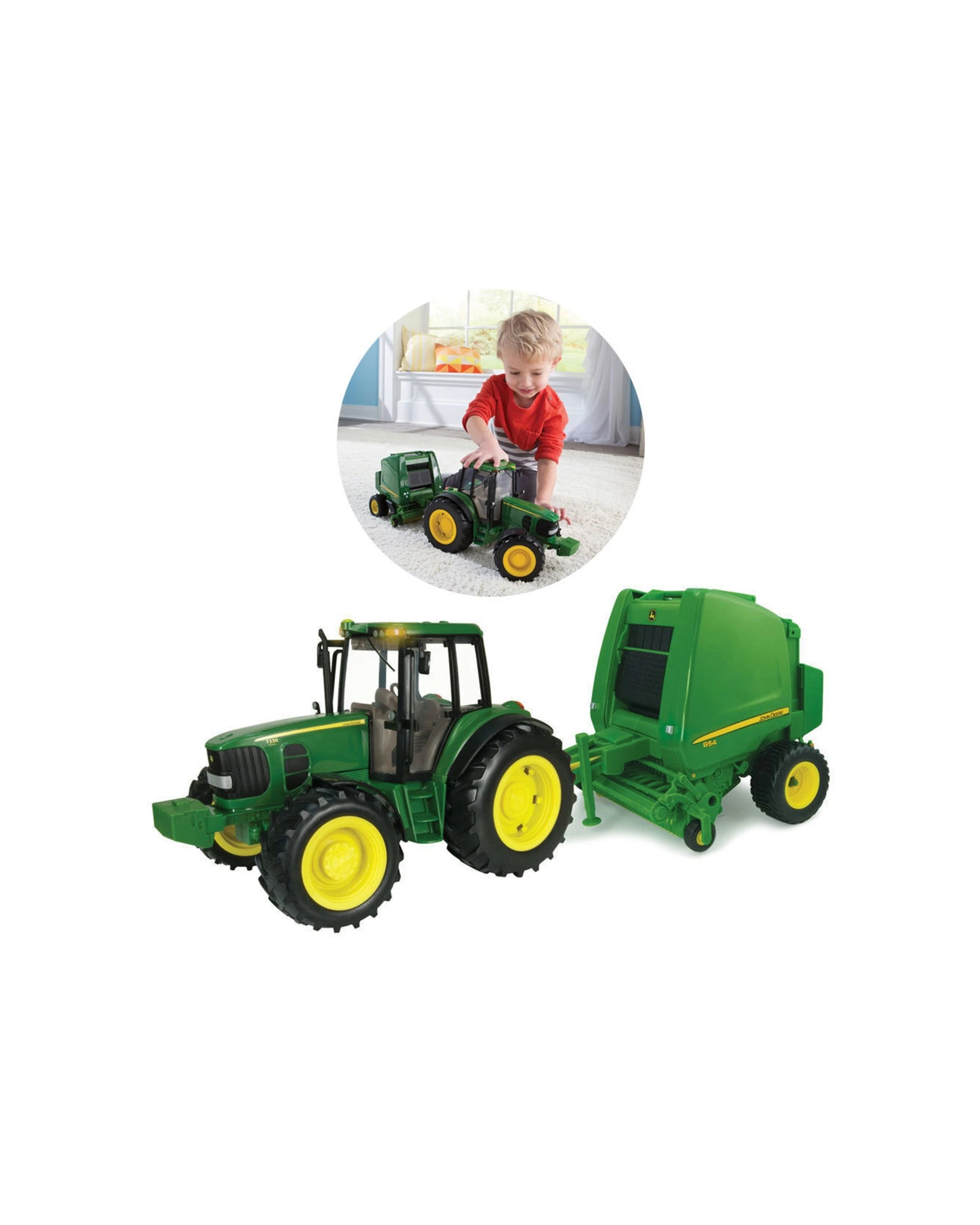 3 John Deere Big Farm Tractor And Baler Set 1 16 Scale Lights And Sounds Toy 3 Plus - Green, 3 of 3