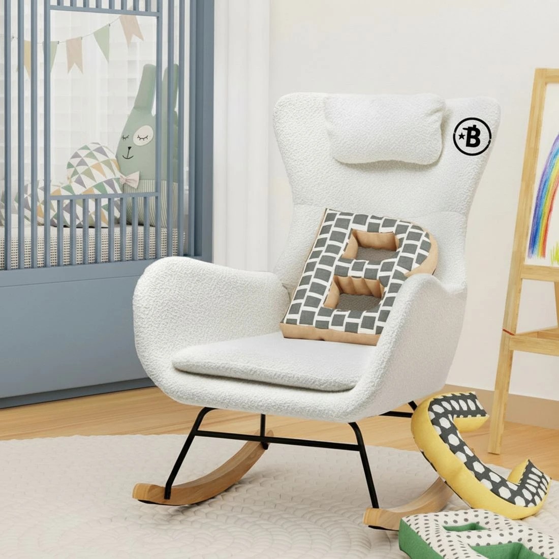 4 Artiss Rocking Chair Armchair Pillow Boucle - White, 4 of 6