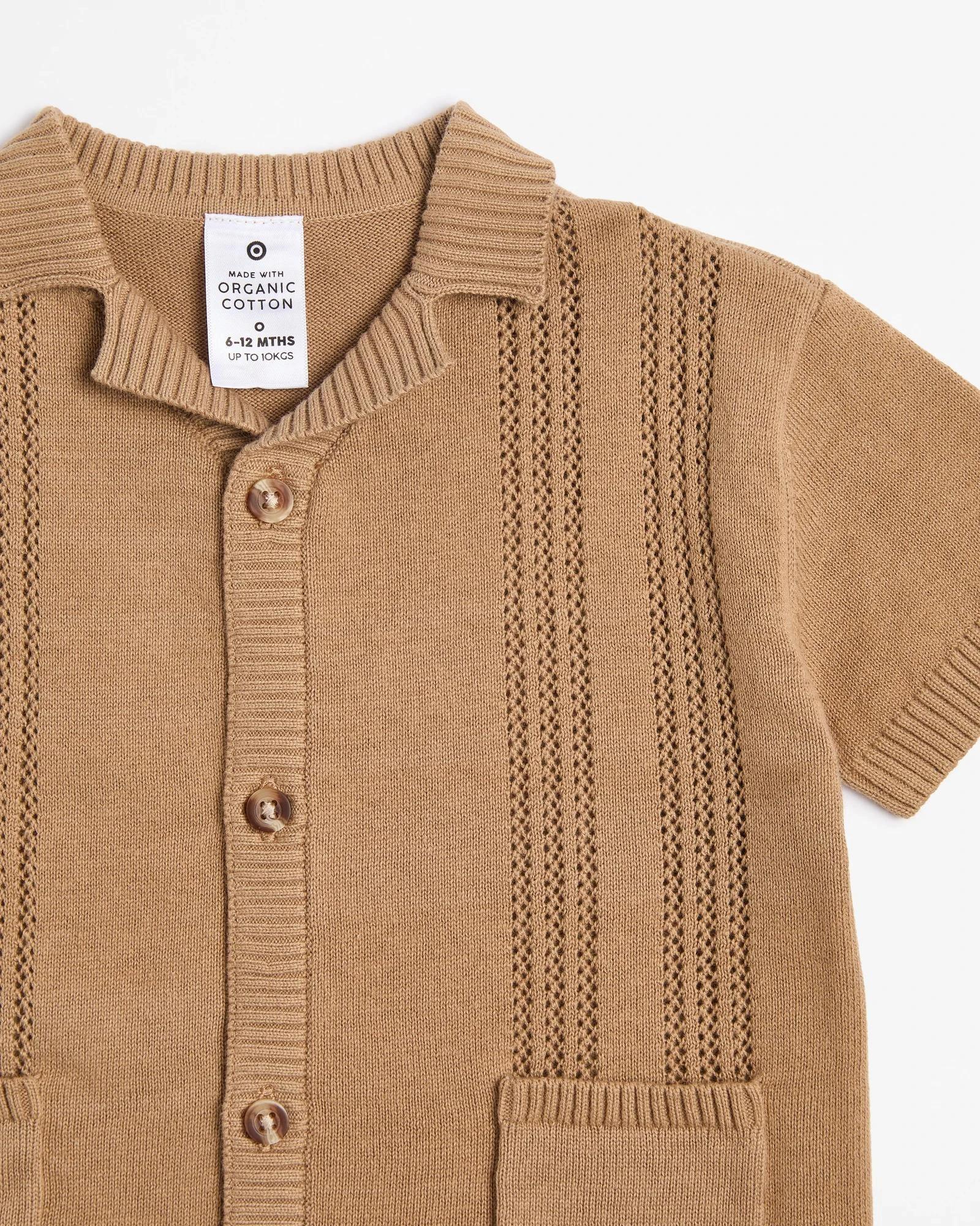 2 Target Baby Organic Cotton Pointelle Knit Shirt BROWN, 2 of 3