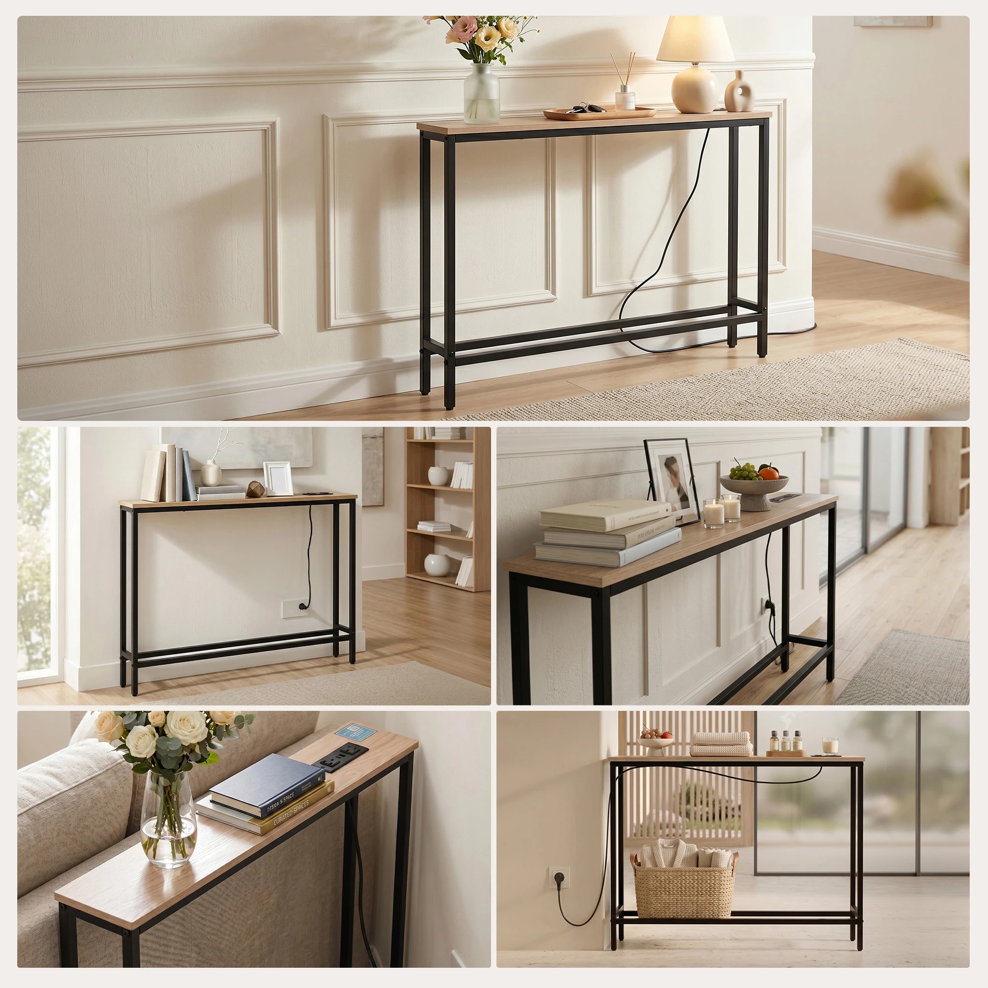 7 Artiss Console Table Entryway Hallway Narrow Display Desk Charging Station 100CM Wood - Multi, 7 of 9
