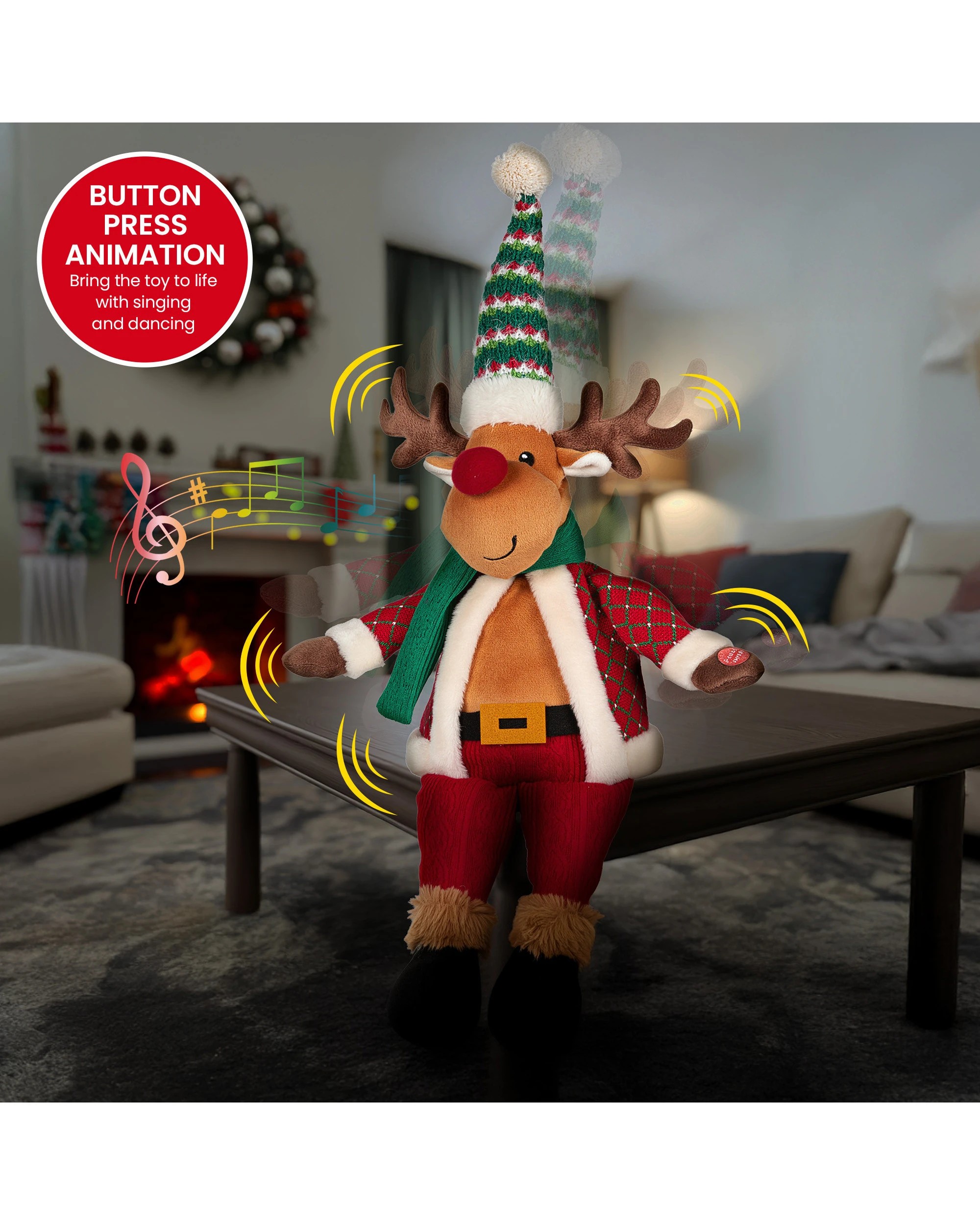 4 Christabelle 56cm Christmas Moose Animated Musical Decoration Ornament For Table Top Or Mantel Display With Music, 4 of 5