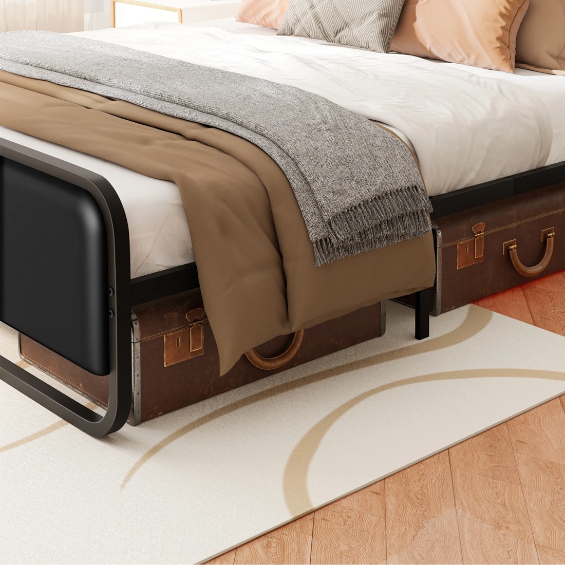 8 Alfordson Metal Bed Frame Single Size Upholstered Headboard Leather Madge - Black, 8 of 10