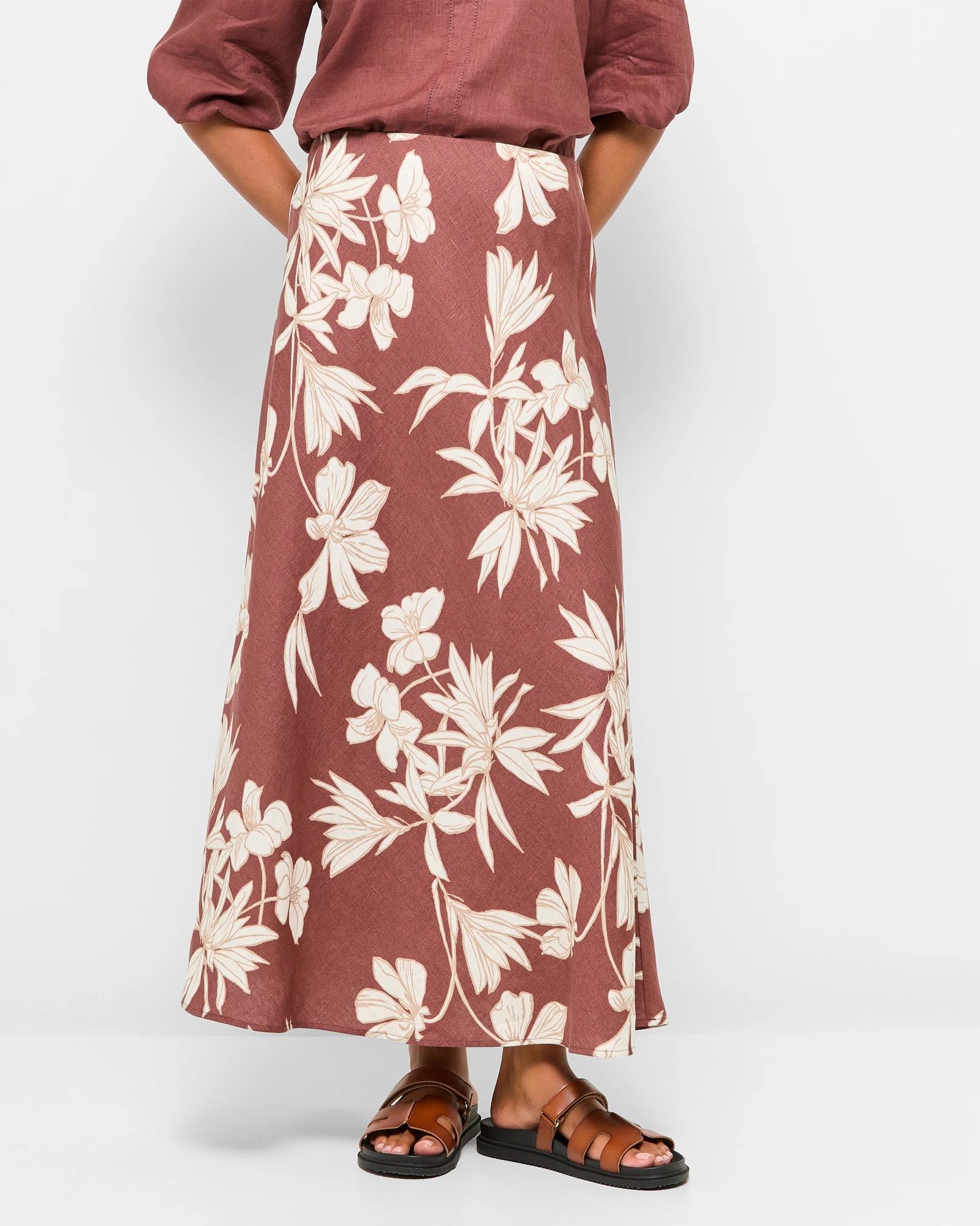 2 Target European Linen Bias Cut Midi Skirt STENCIL FLORAL, 2 of 6