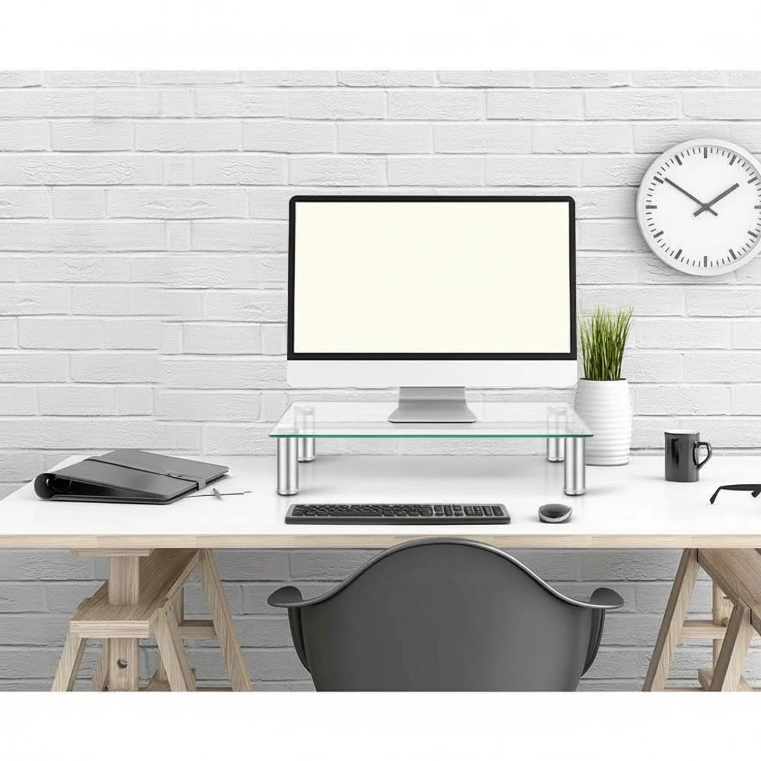 4 Artiss Monitor Stand Riser with Height Adjustable Computer Laptop Printer Screen Glass Display Shelf - Black, 4 of 6