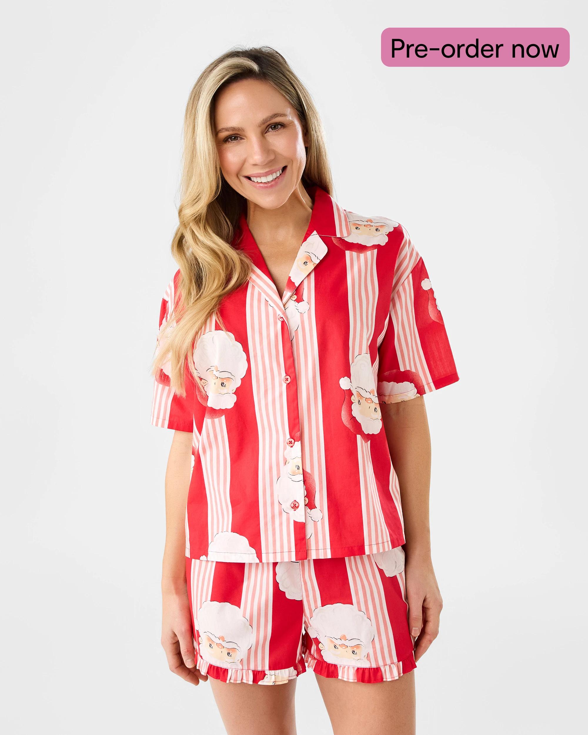 1 Family Matching Christmas Santa Stripes Womens Pyjama Set Santa Face, 1 of 9