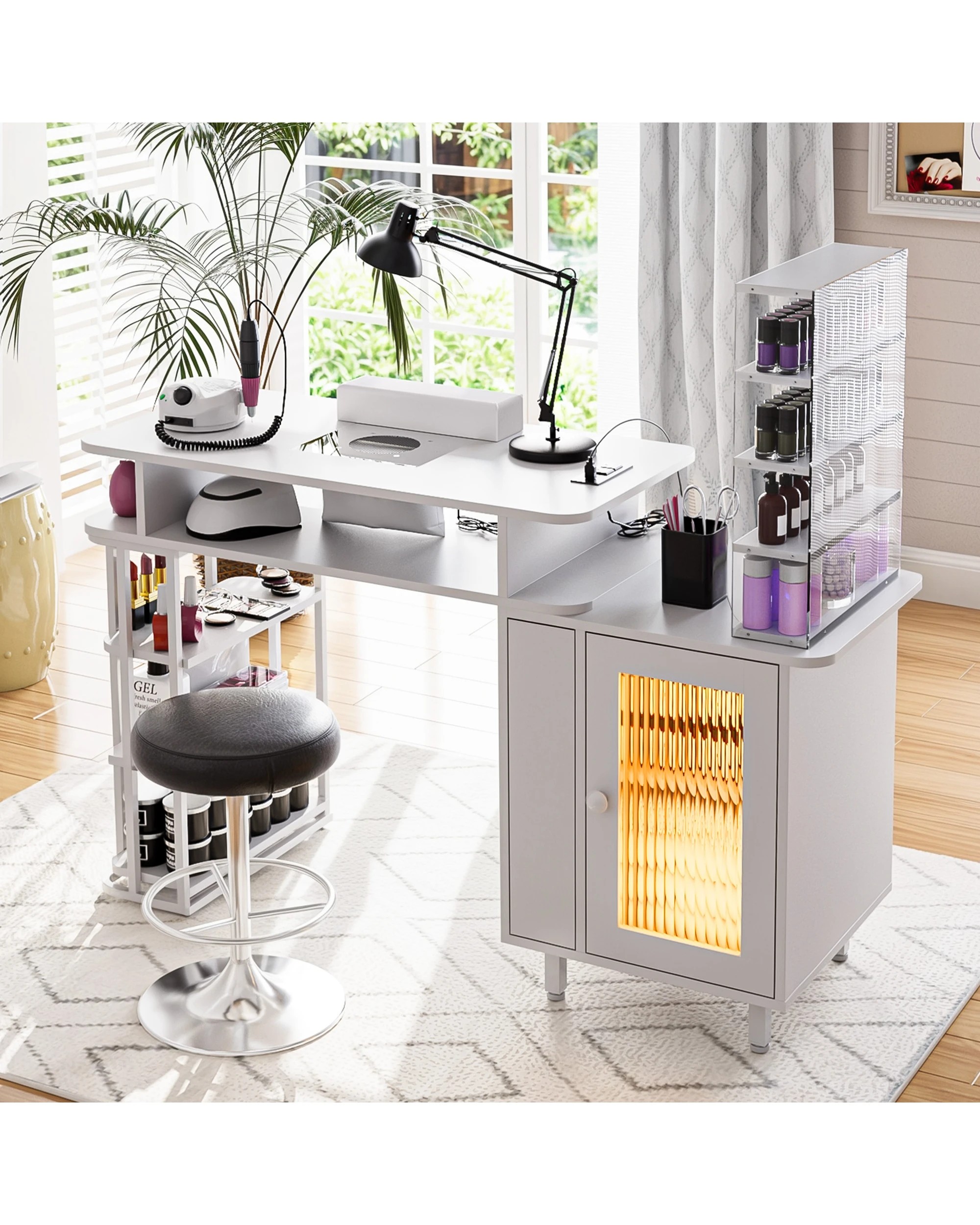 7 Advwin Manicure Table Dust with Dust Collector LED Light Charging Station - White, 7 of 8