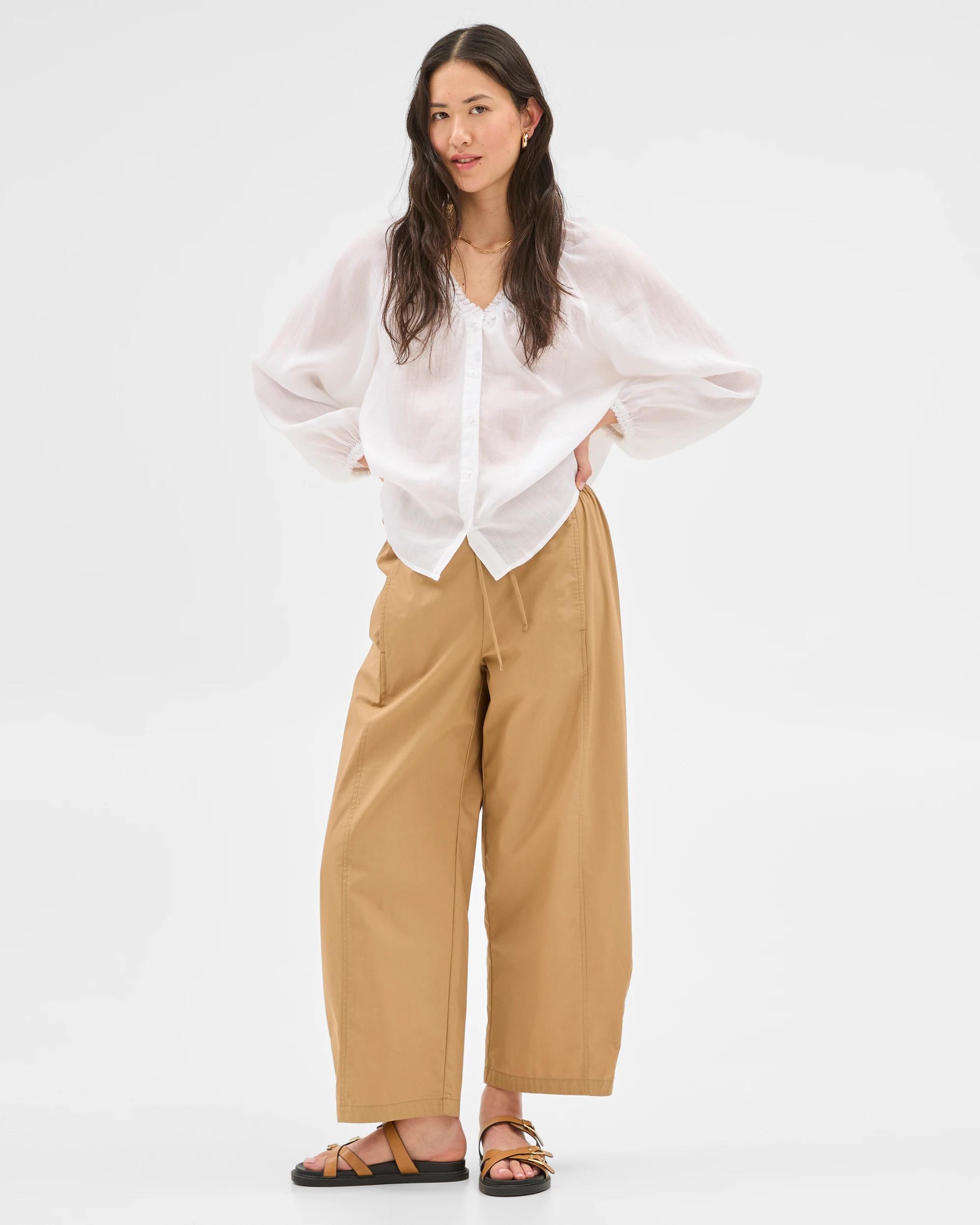 1 Target Australian Cotton Tie Waist Barrel Pants TEAKWOOD, 1 of 7