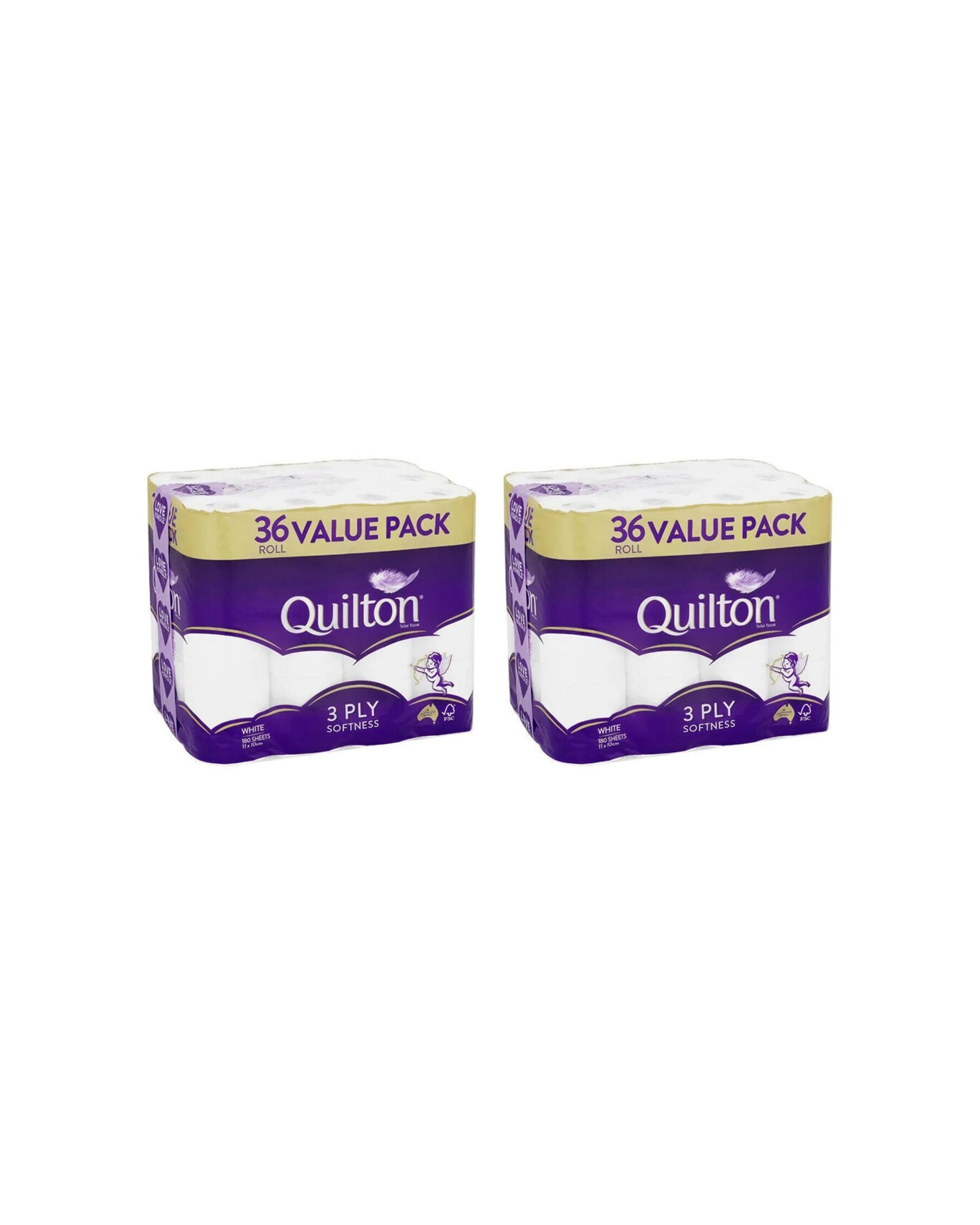 1 Quilton 2x 36pc Toilet Tissue Roll 3-Ply Softness 180 Sheets - White, 1 of 2