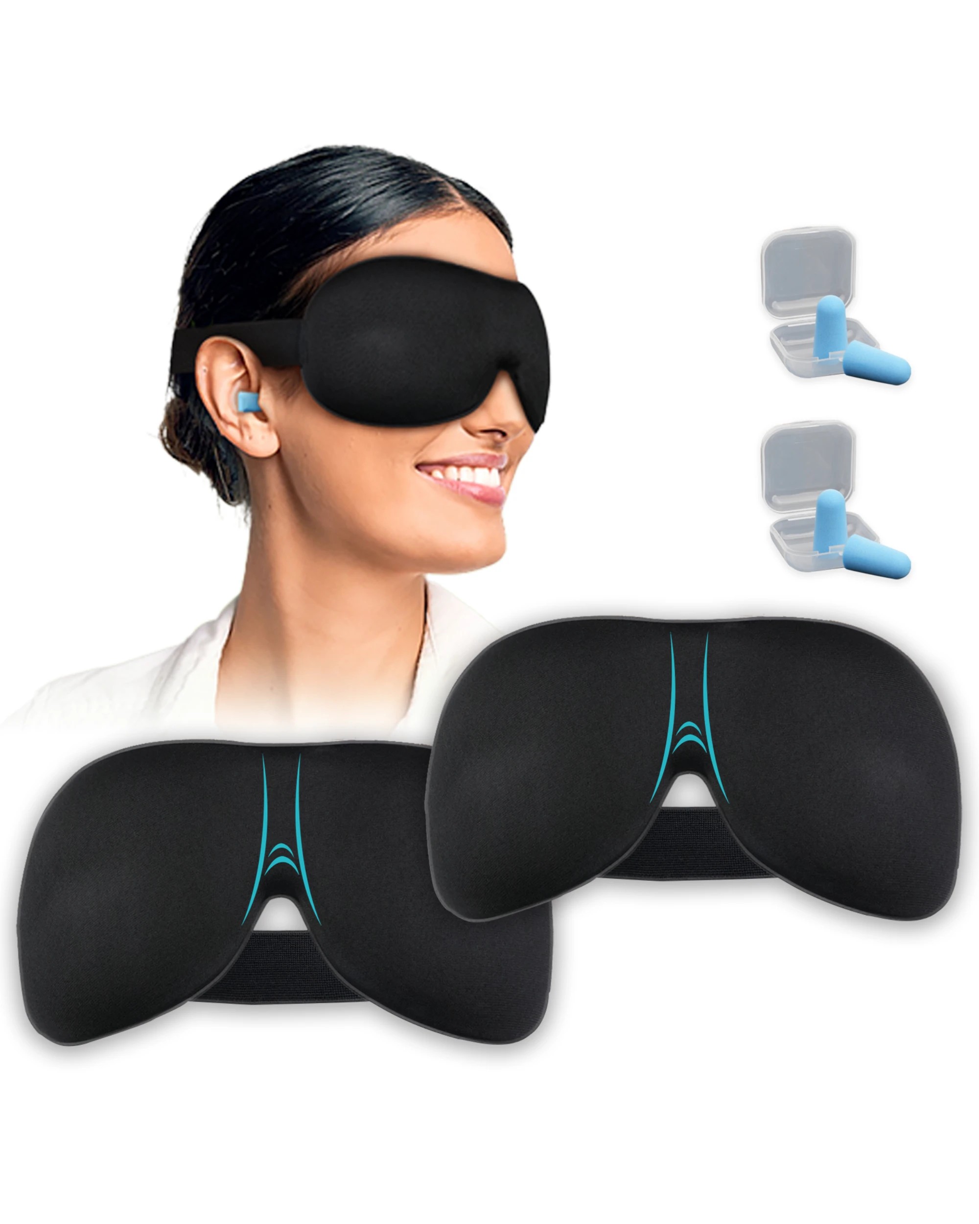 2 Advwin Adjustable 3D Sleep Eye Mask for Men Women Earplugs Included - Black, 2 of 3