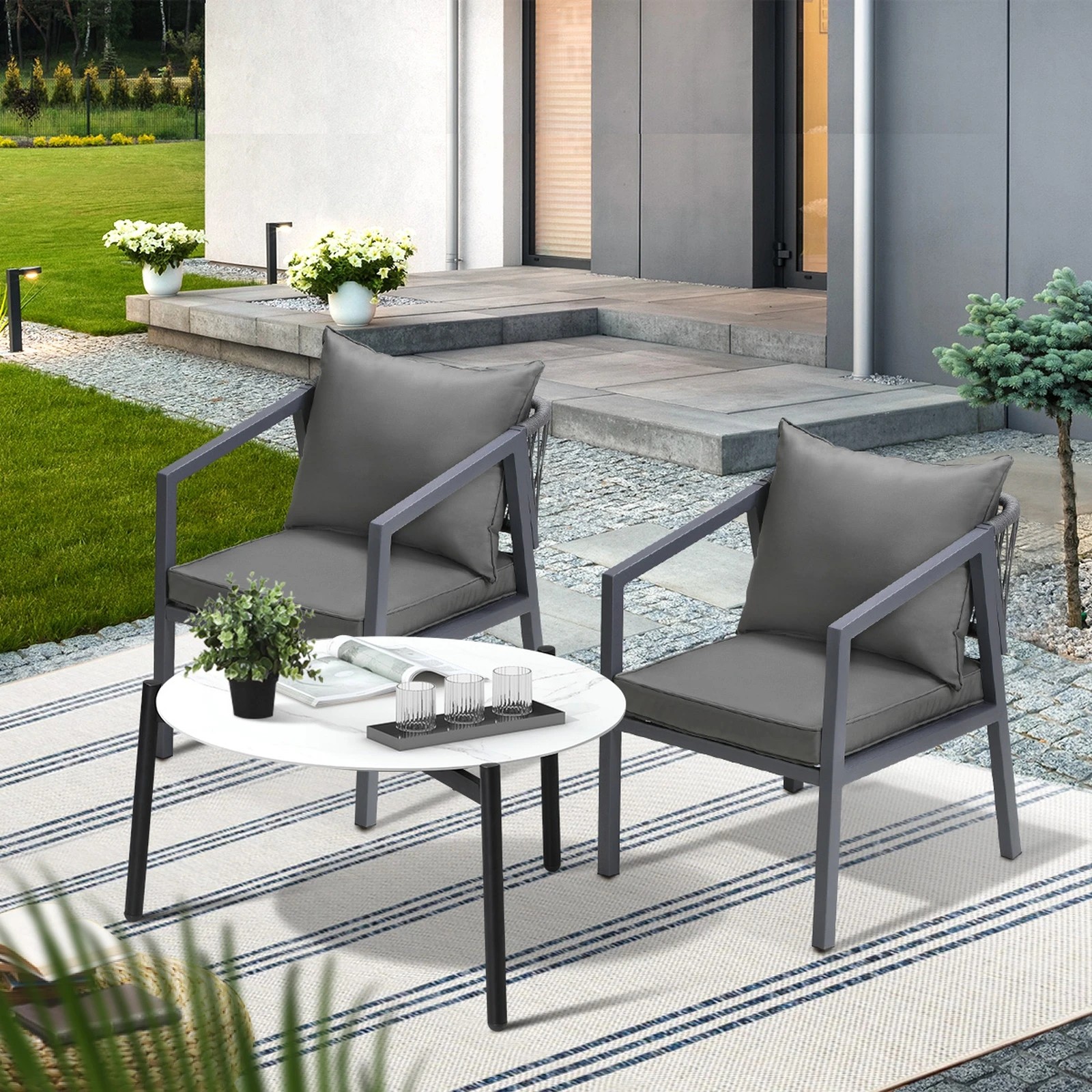 4 Livsip 3PCS Outdoor Patio Setting Furniture Lounge Set White 70cm Coffee Table - Multi, 4 of 9
